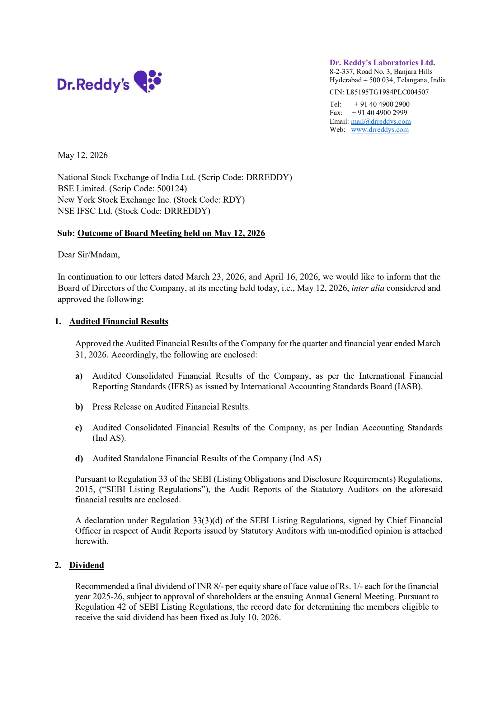 Dr. Reddy's Laboratories' Q4 25/26 Interim report
