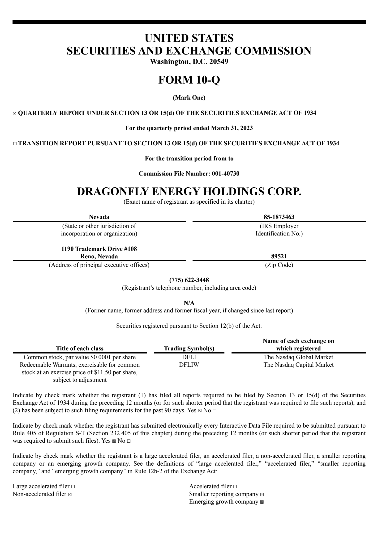 Dragonfly Energy's Q1 2023 Quarterly report