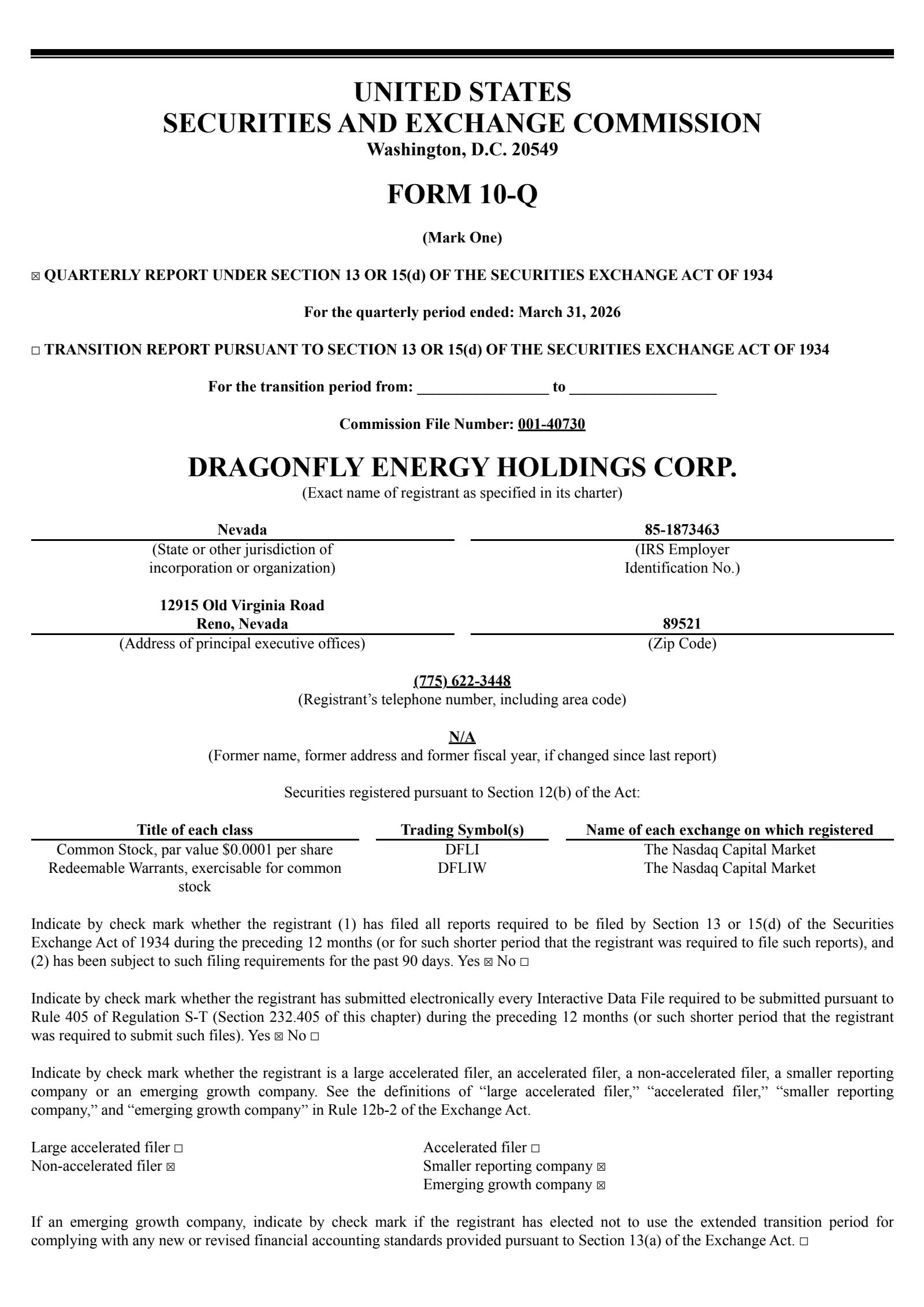 Dragonfly Energy's Q1 2026 Quarterly report