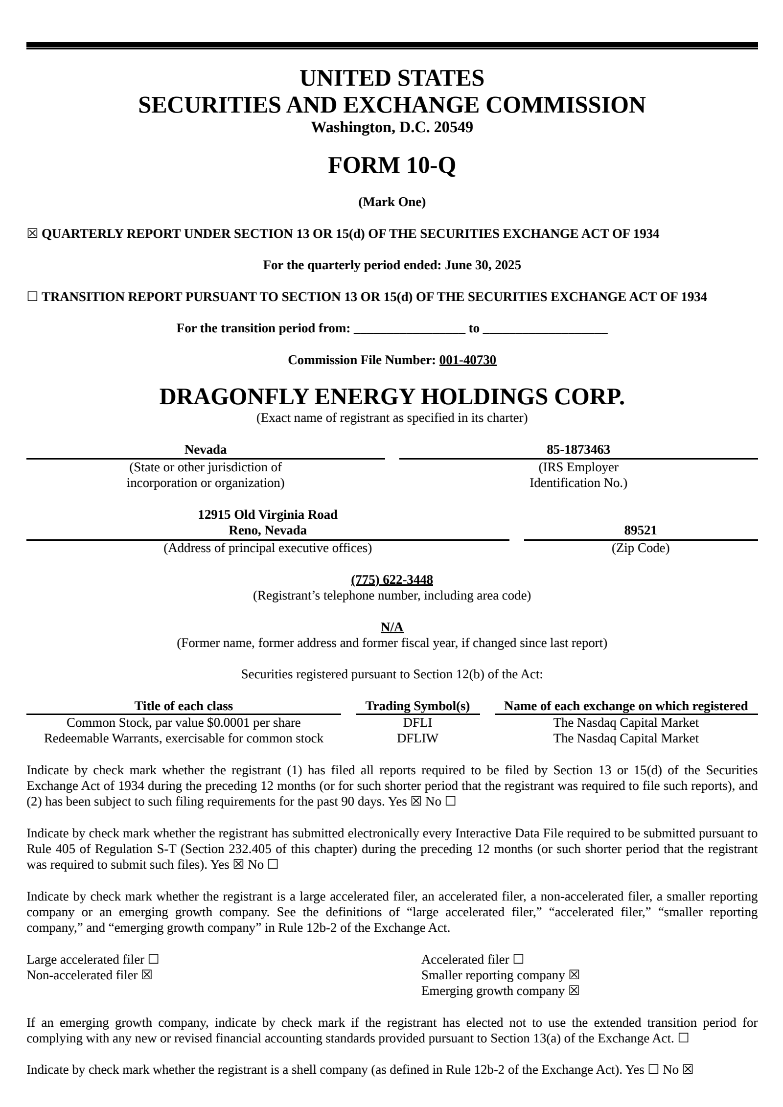 Dragonfly Energy's Q2 2025 Quarterly report