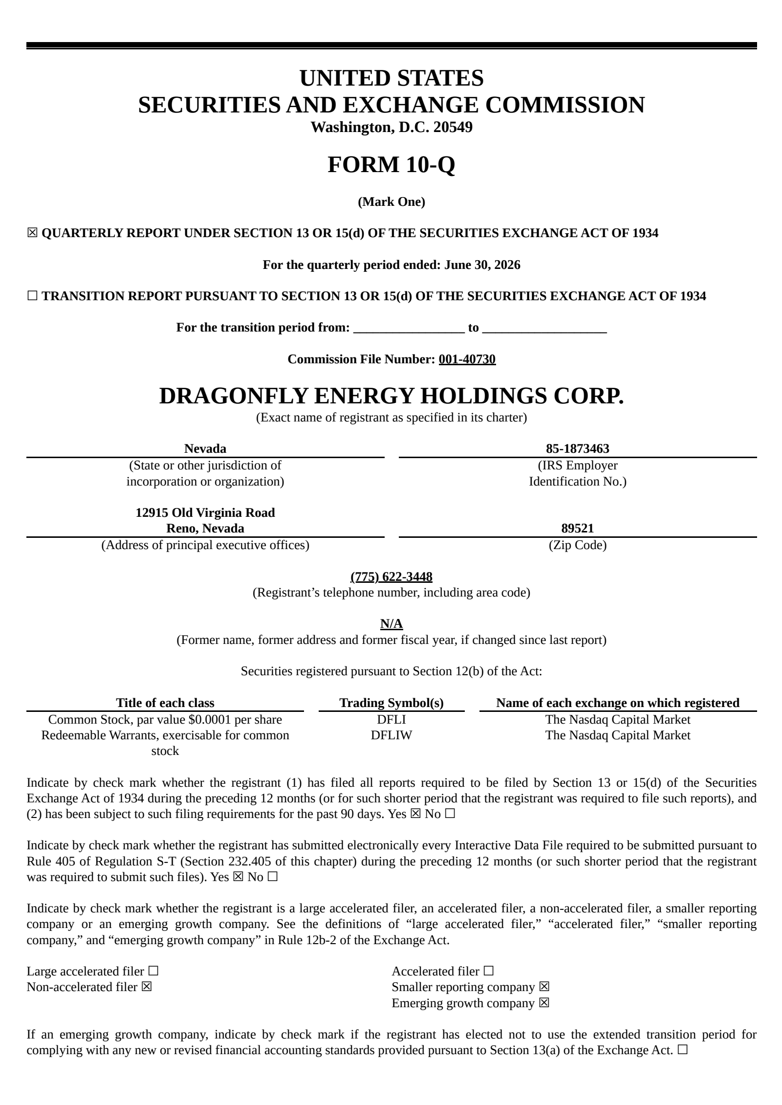 Dragonfly Energy's Q2 2026 Quarterly report