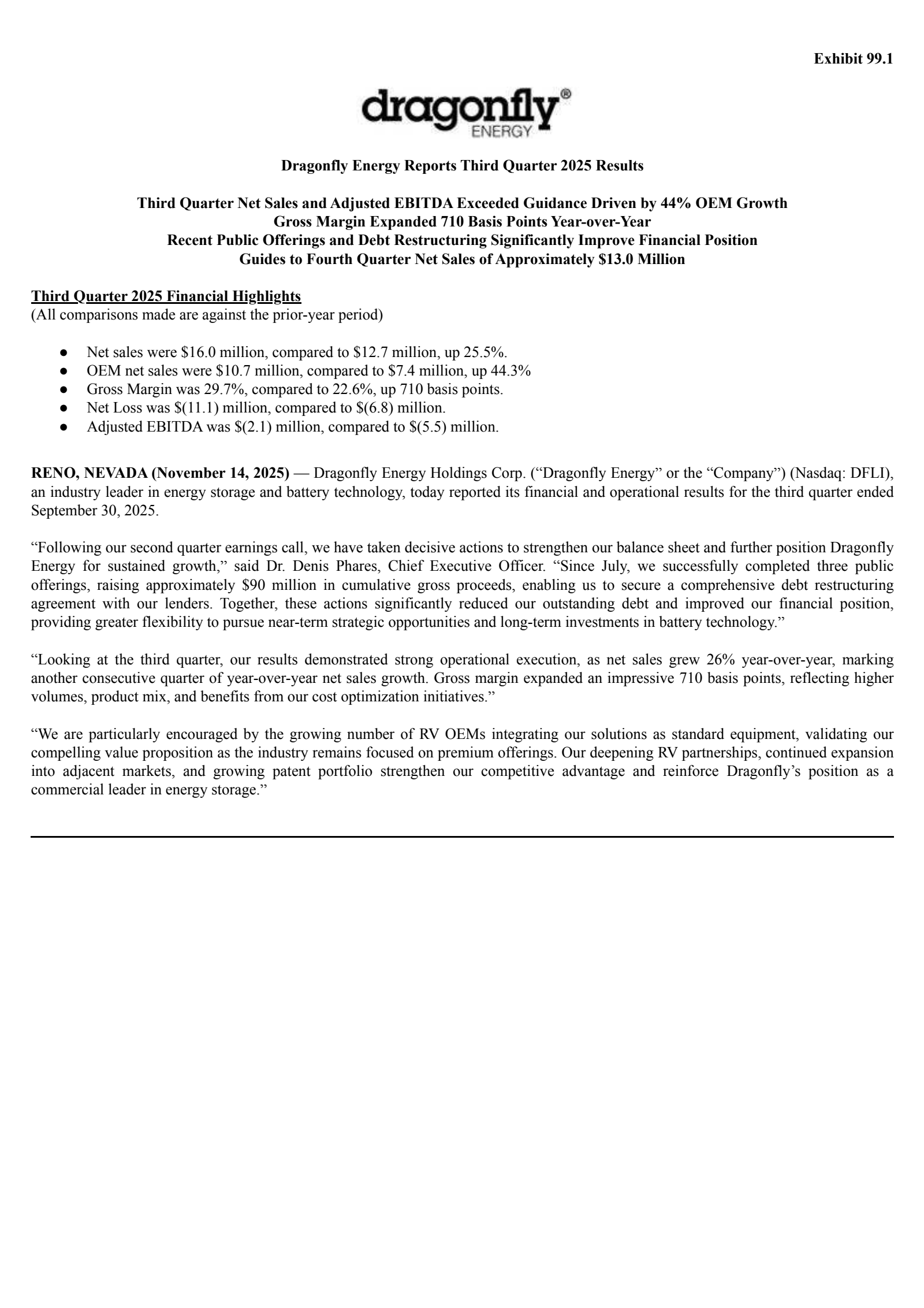 Dragonfly Energy's Q3 2025 Earnings Release