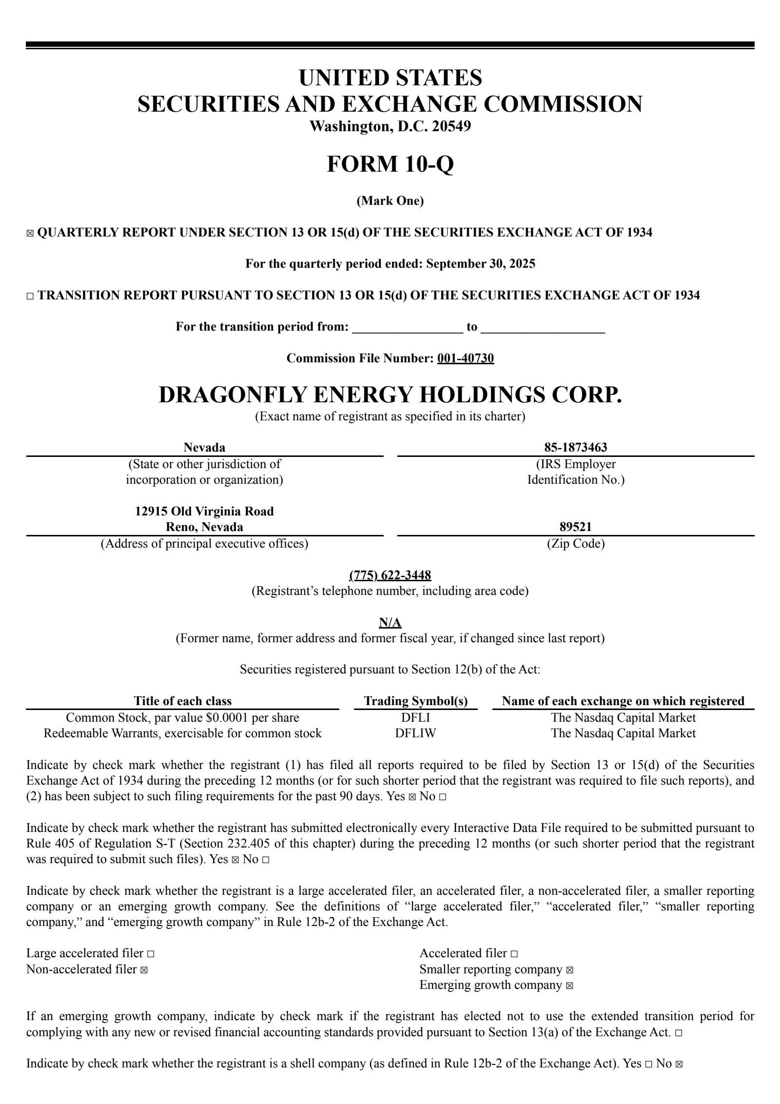 Dragonfly Energy's Q3 2025 Quarterly Report