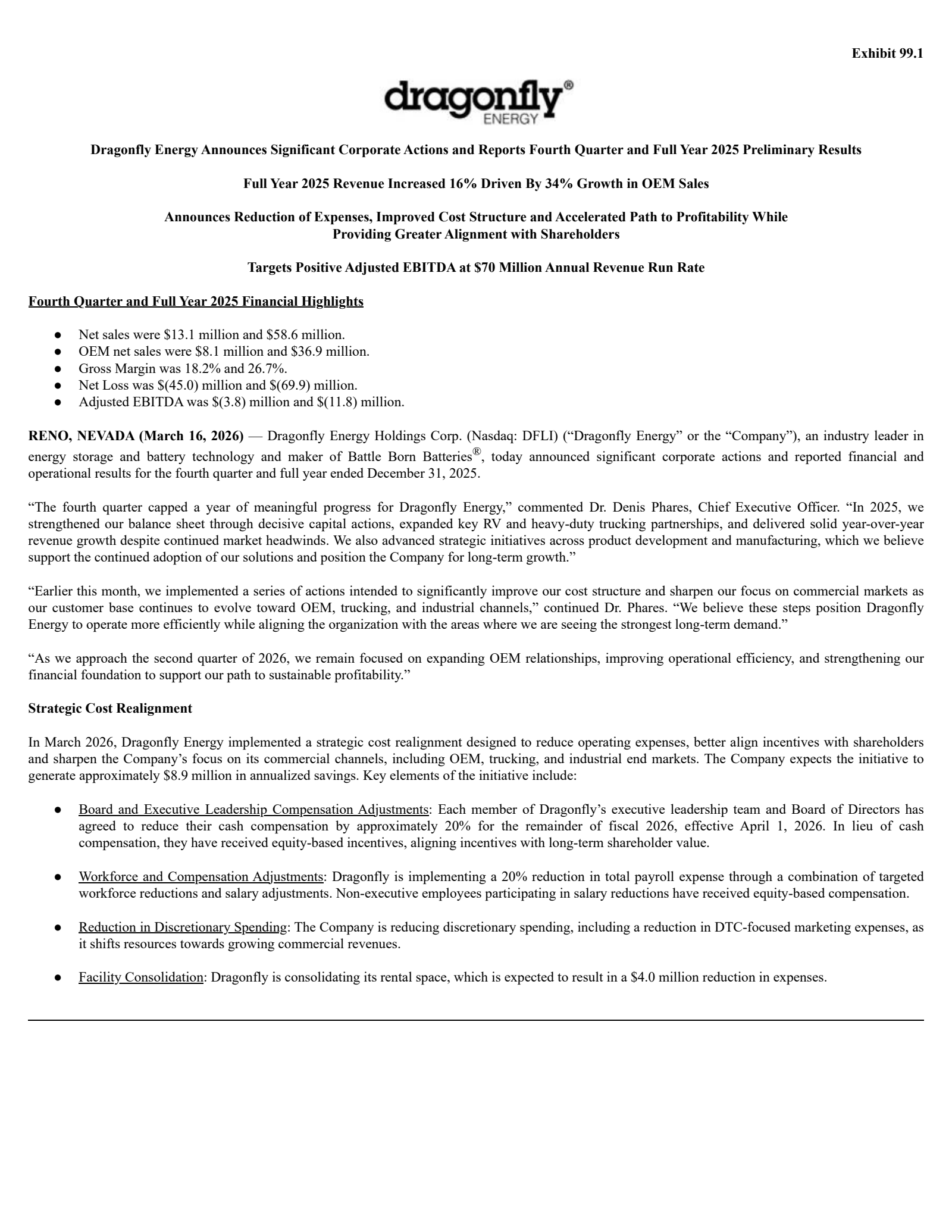 Dragonfly Energy's Q4 2025 Press Release