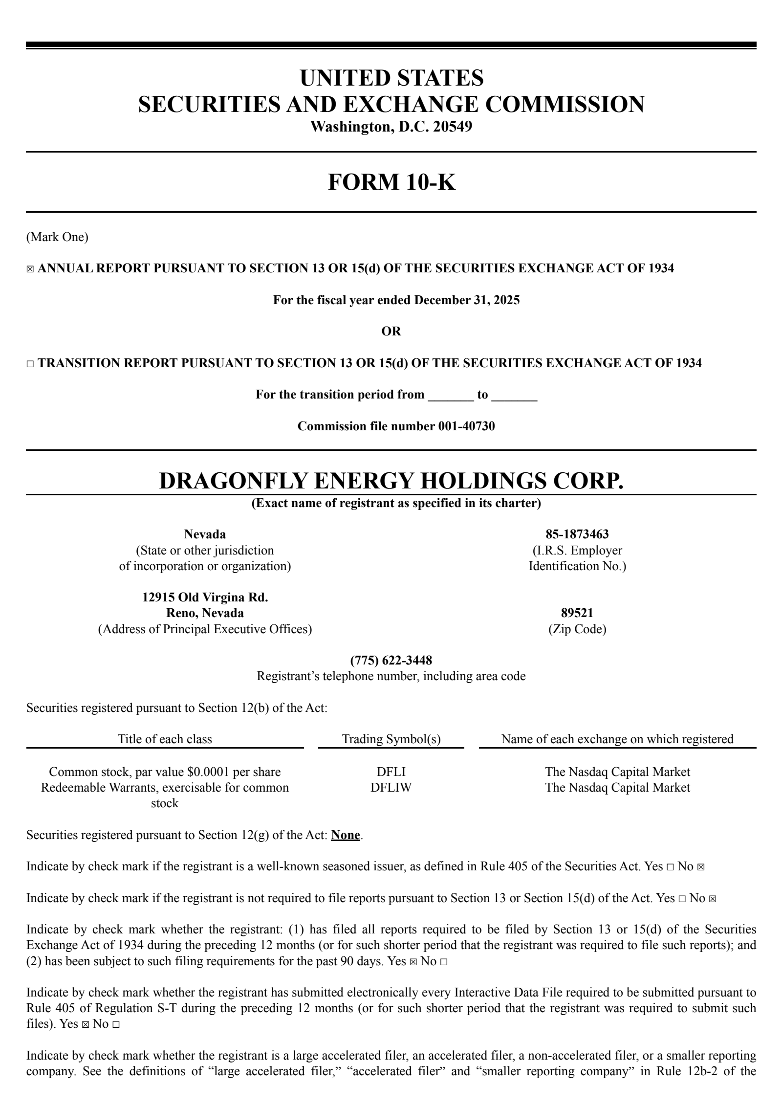 Dragonfly Energy's Q4 2025 Annual report