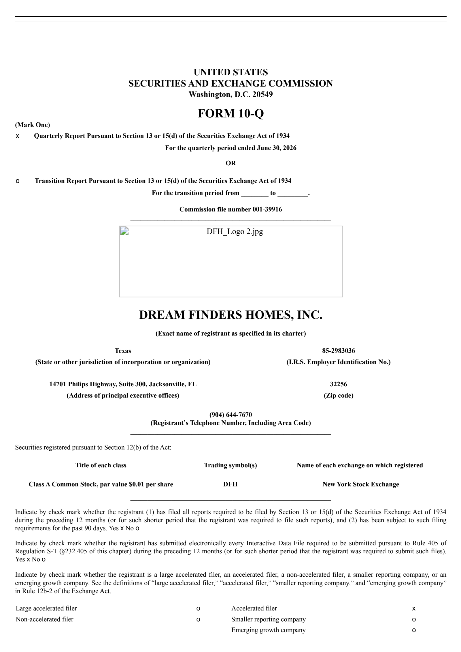 Dream Finders Homes' Q2 2026 Quarterly report