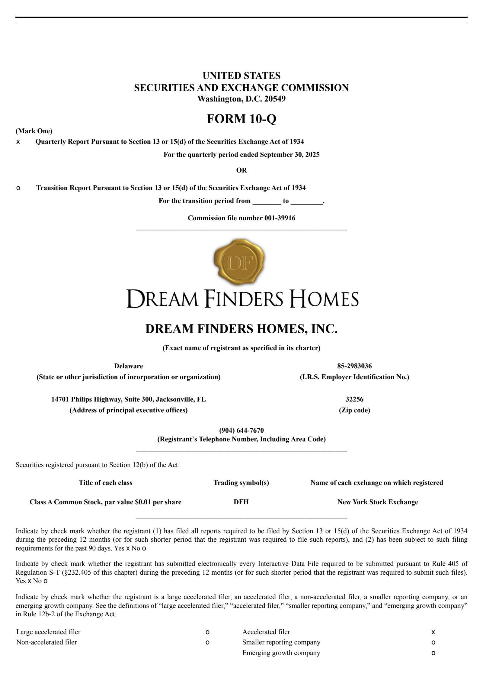 Dream Finders Homes' Q3 2025 Quarterly Report