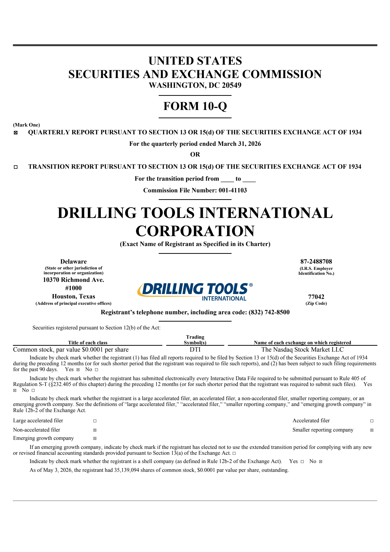Drilling Tools International's Q1 2026 Quarterly report