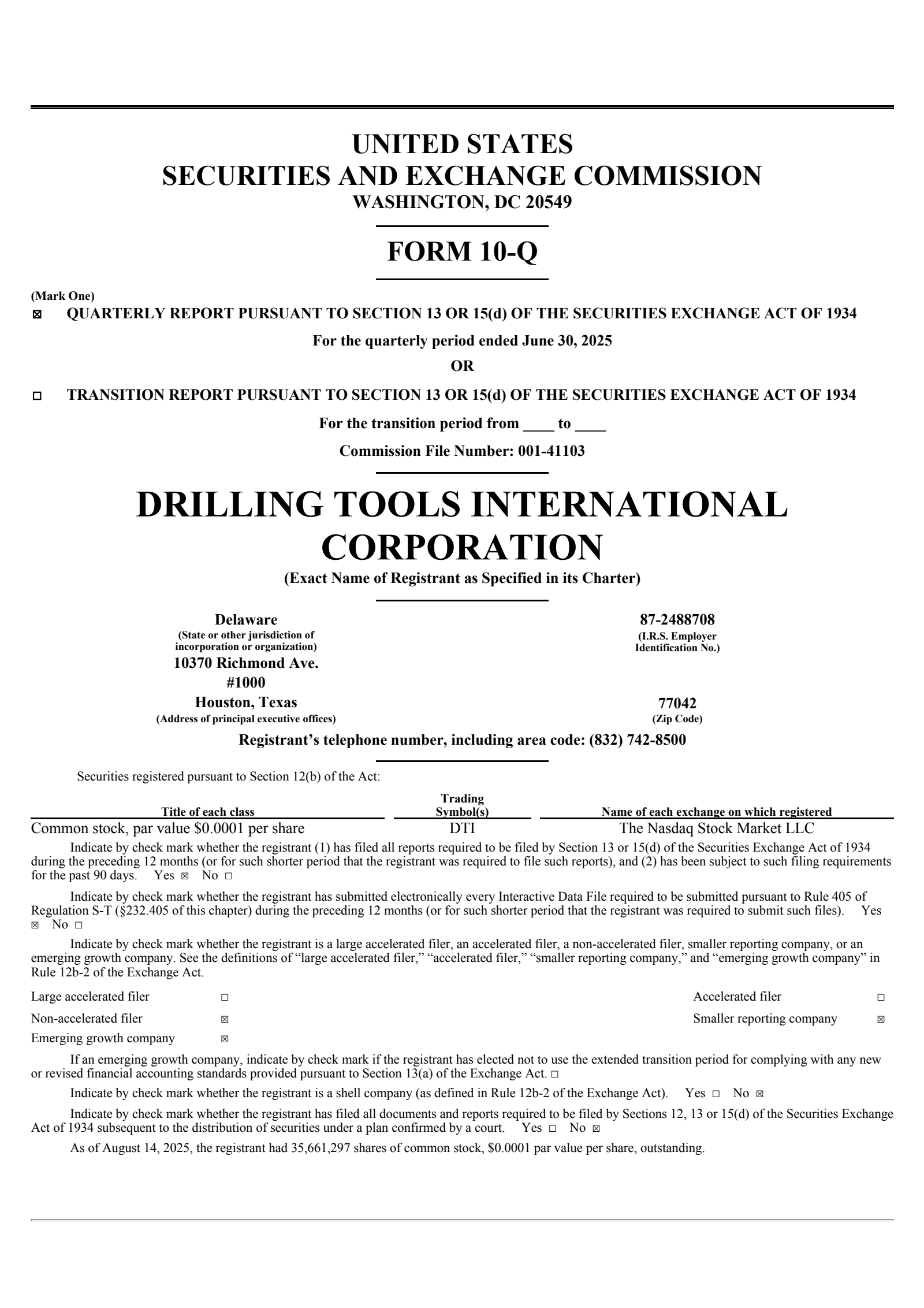 Drilling Tools International's Q2 2025 Quarterly report