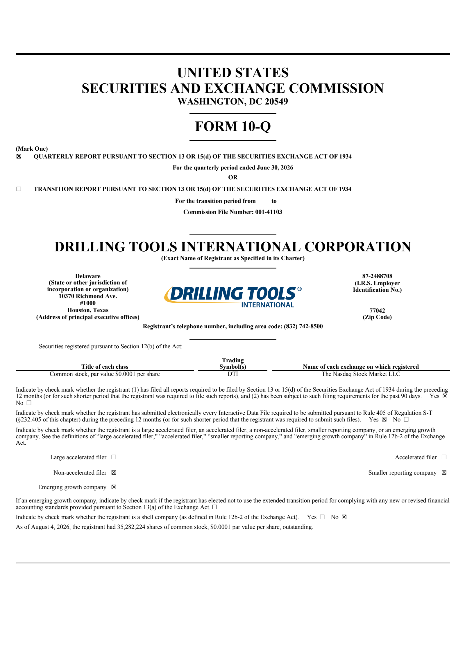 Drilling Tools International's Q2 2026 Quarterly report
