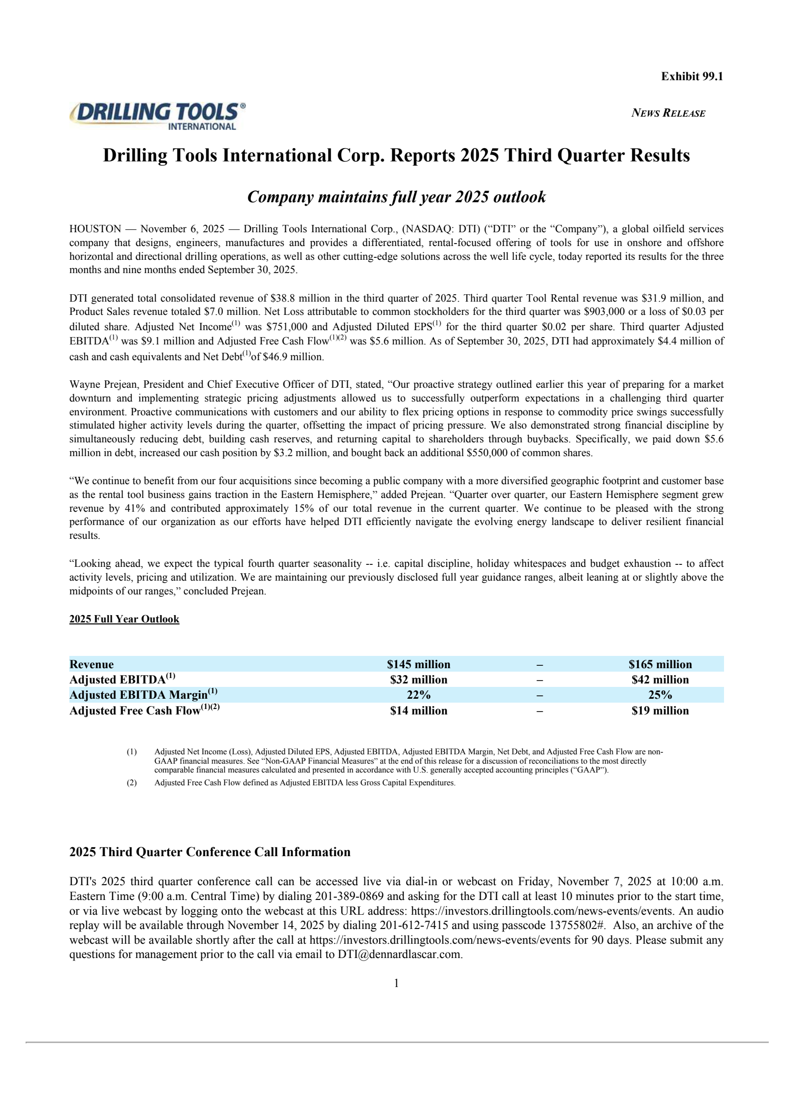 Drilling Tools International's Q3 2025 Earnings Release