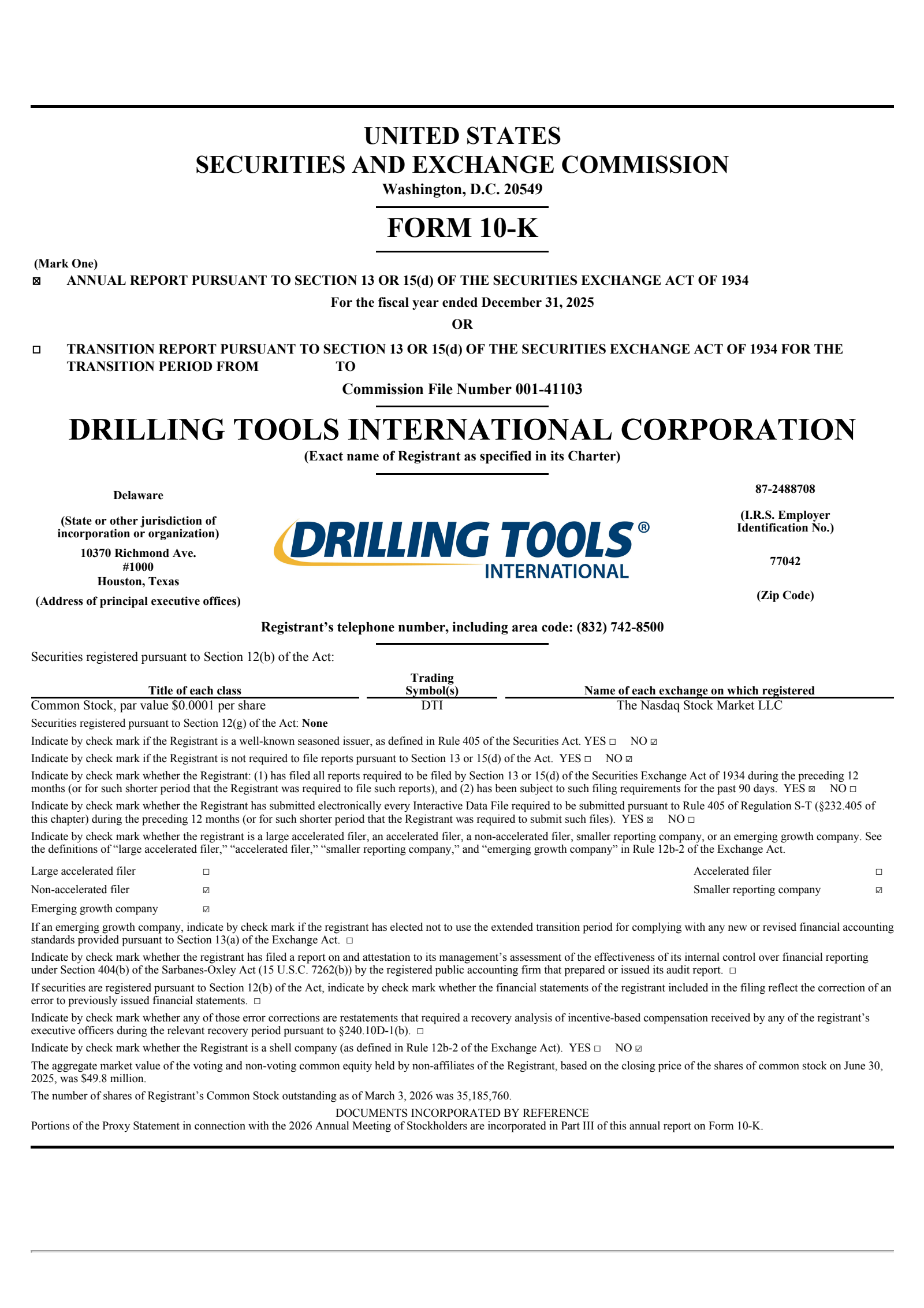 Drilling Tools International's Q4 2025 Annual report