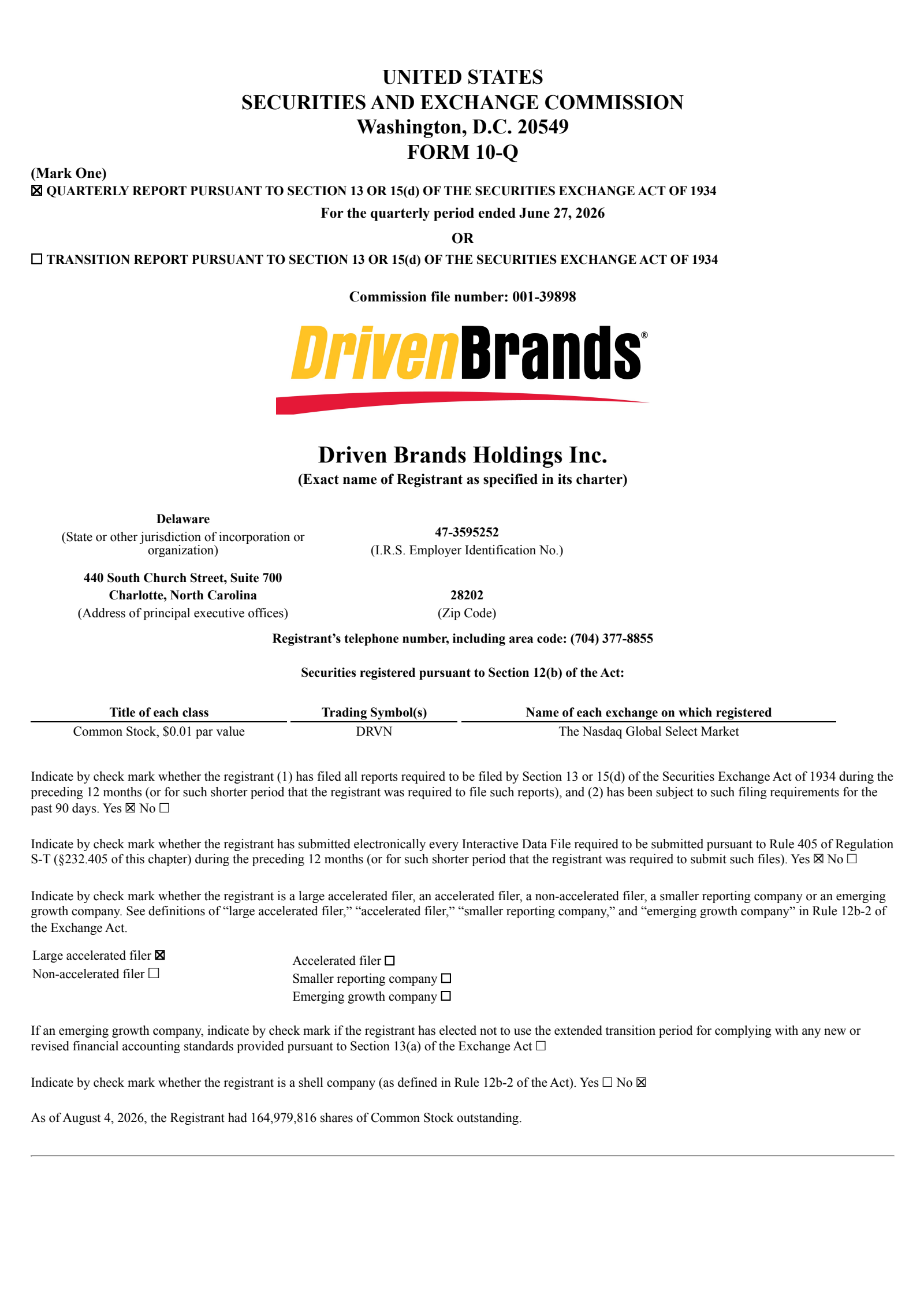 Driven Brands' Q2 2026 Quarterly report