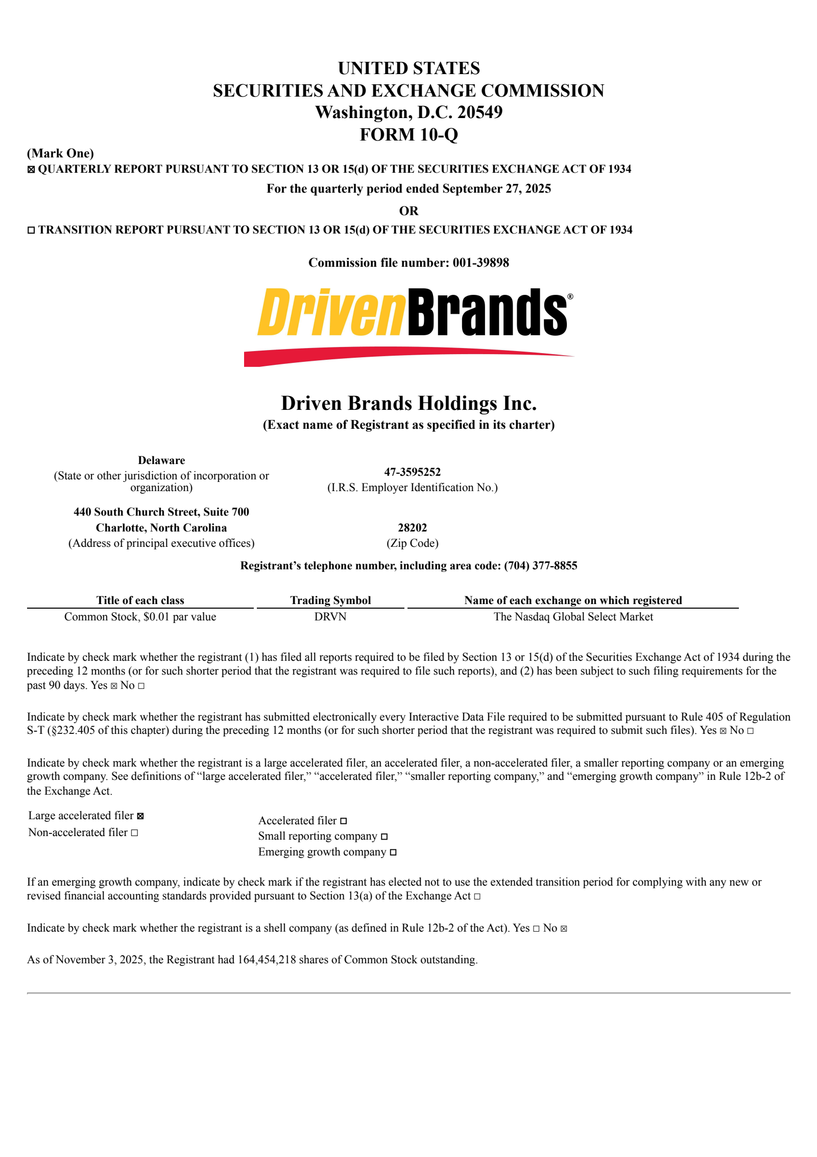 Driven Brands' Q3 2025 Quarterly Report