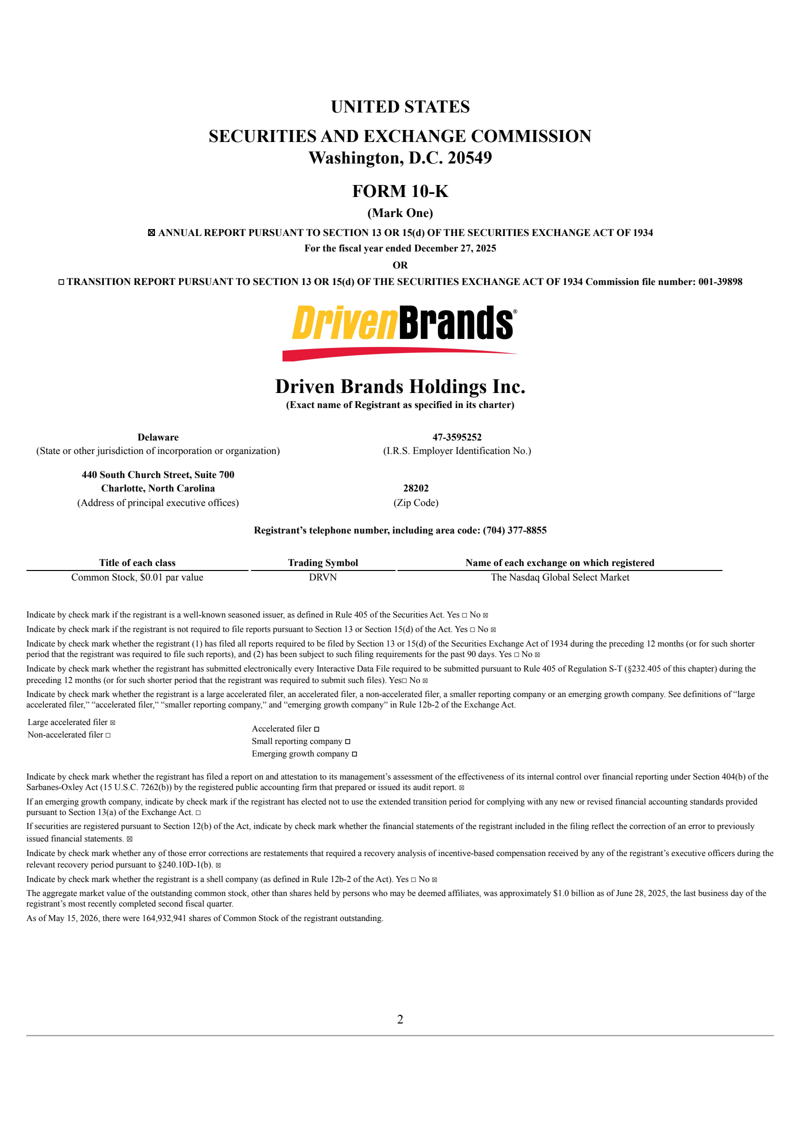 Driven Brands' Q4 2025 Annual report