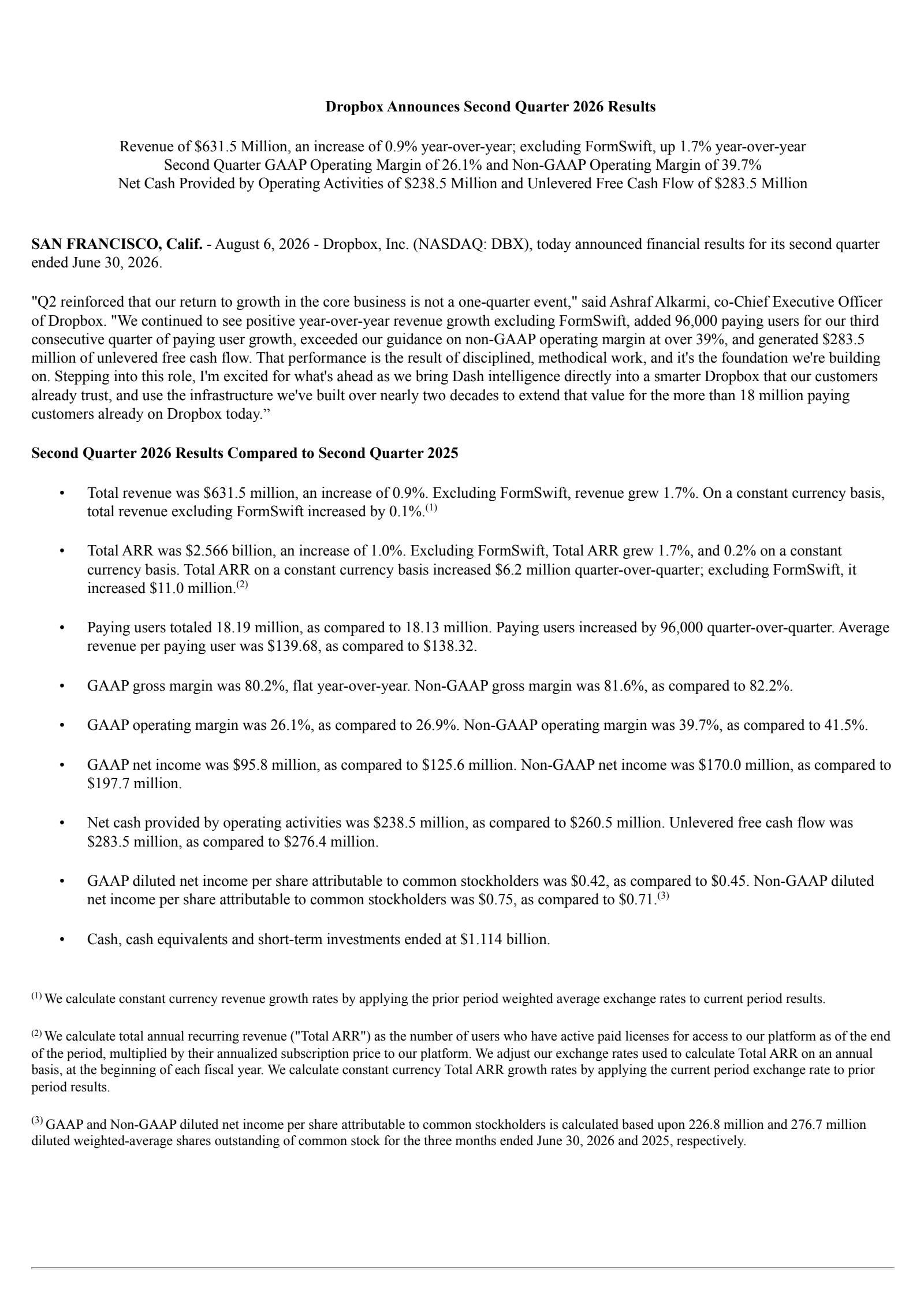 Dropbox's Q2 2026 Press Release