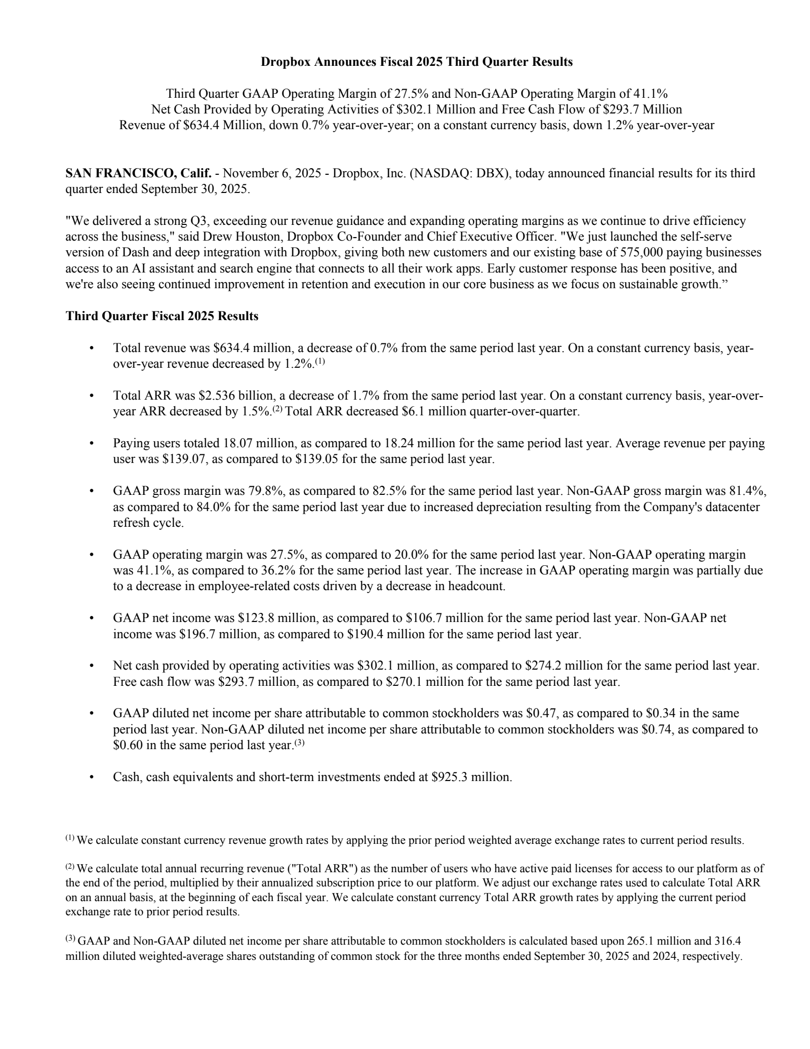 Dropbox's Q3 2025 Earnings Release