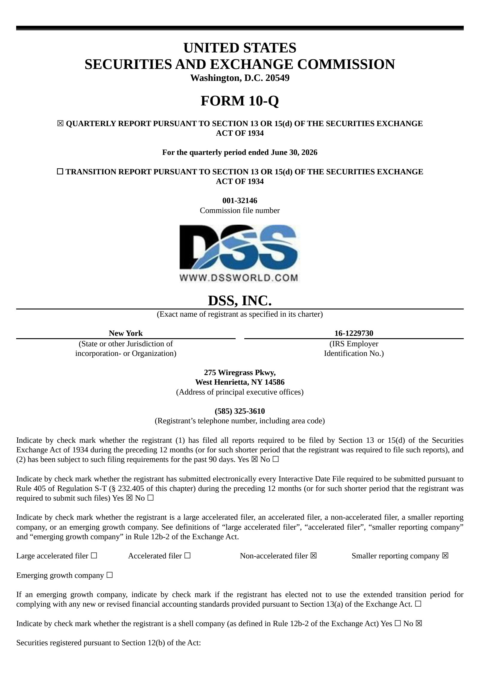 DSS's Q2 2026 Quarterly report