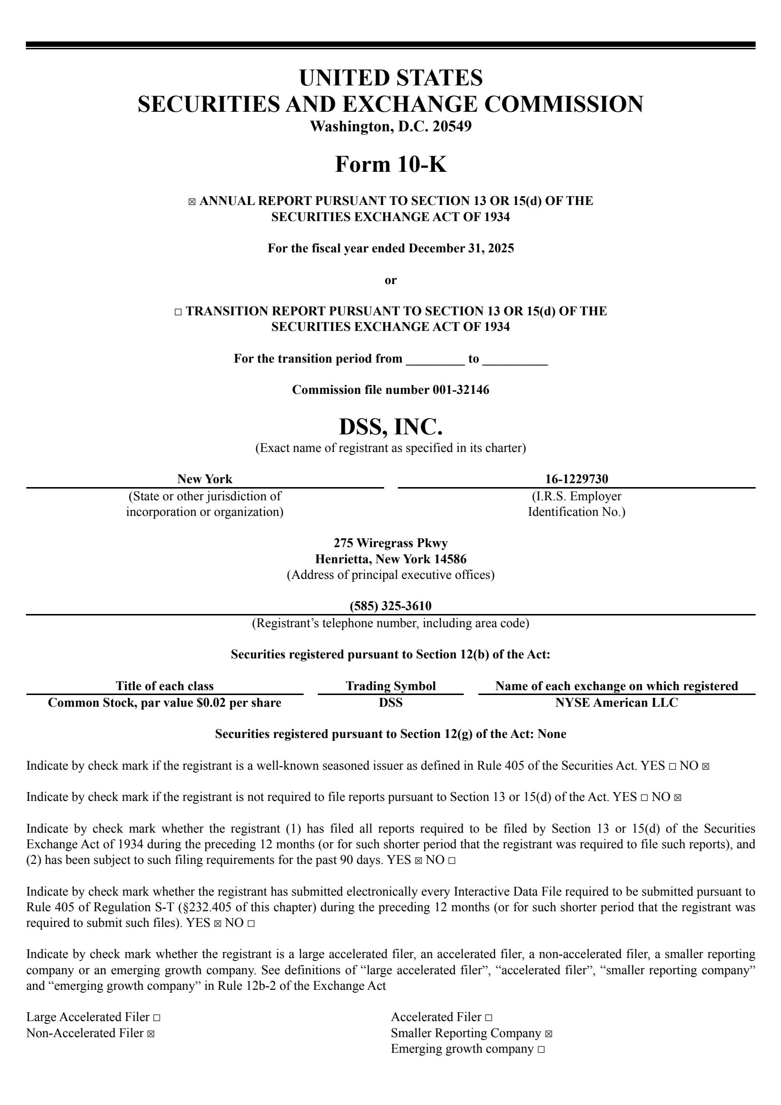 DSS's Q4 2025 Annual report