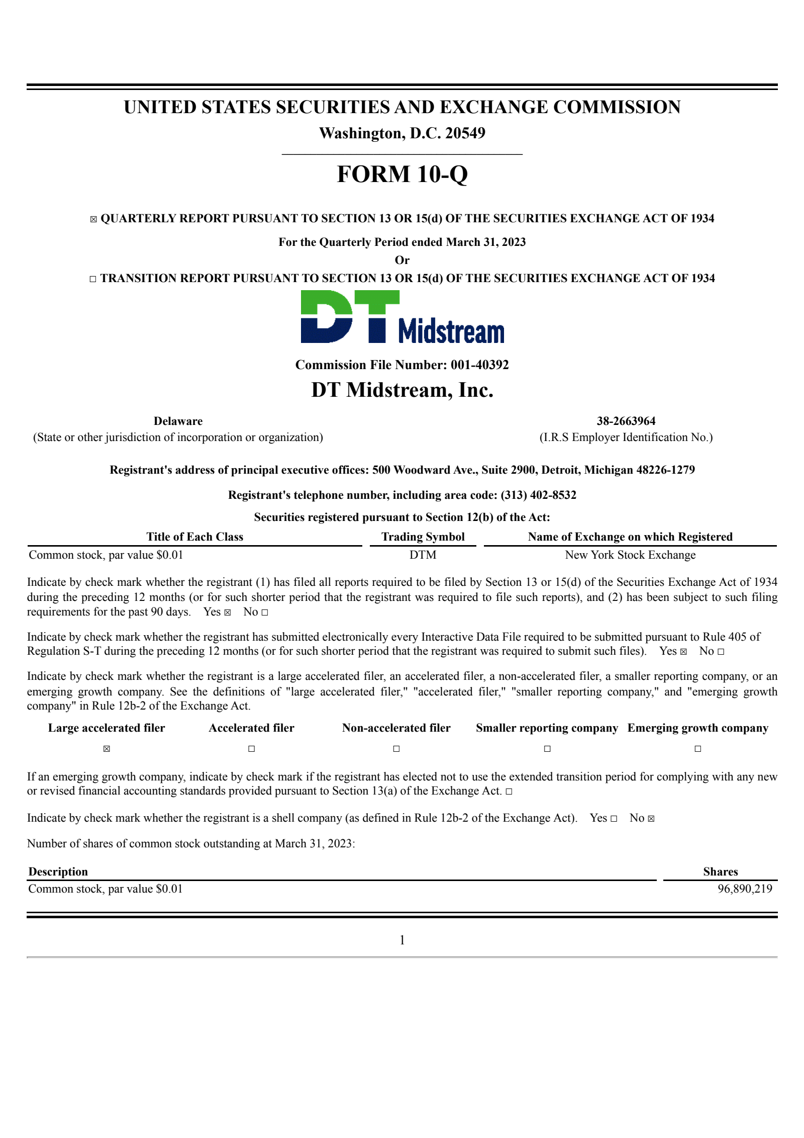 DT Midstream's Q1 2023 Quarterly report