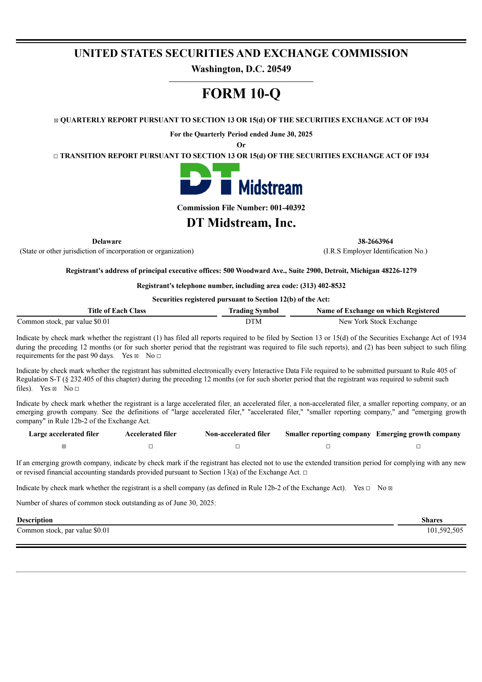 DT Midstream's Q2 2025 Quarterly report