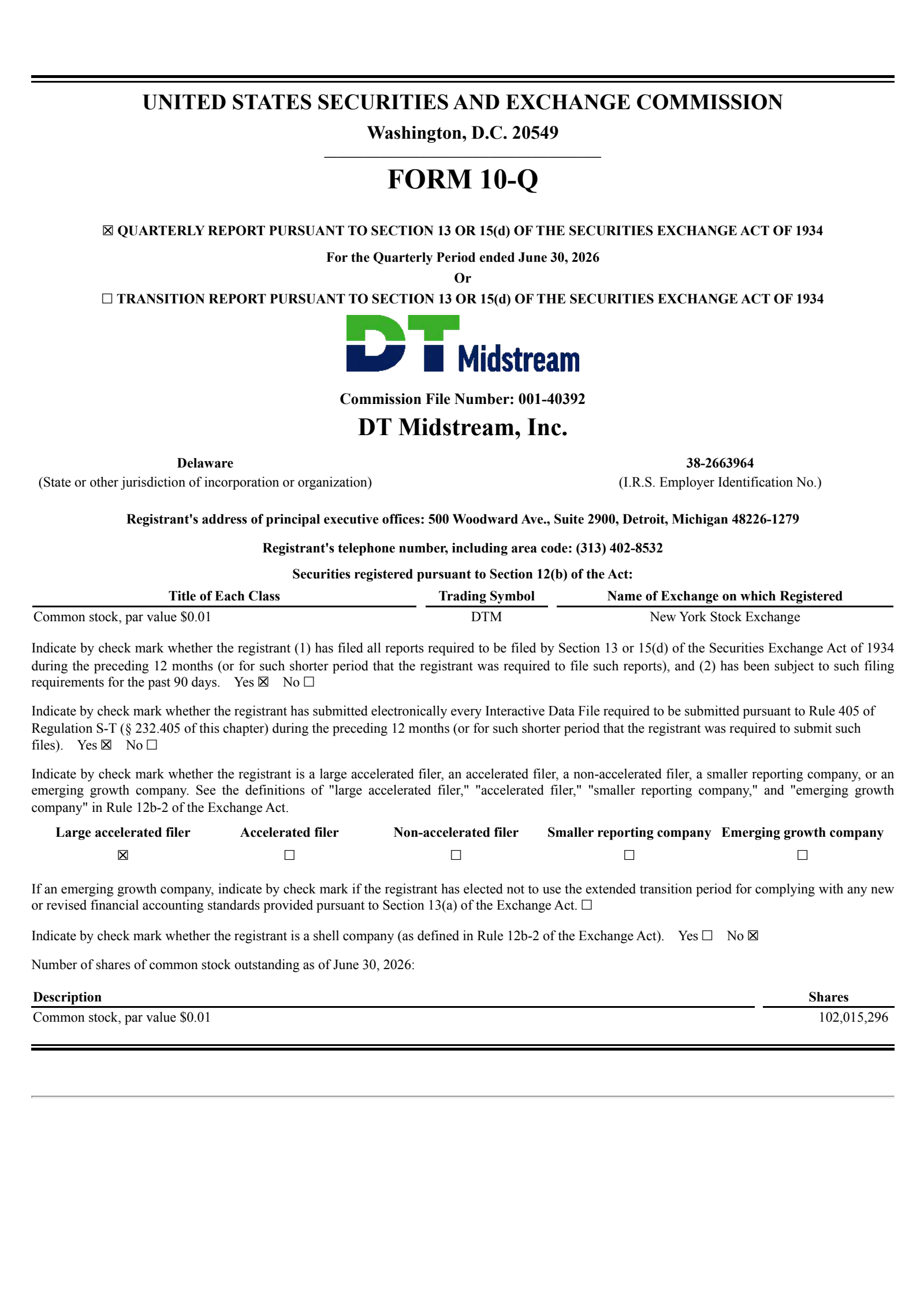 DT Midstream's Q2 2026 Quarterly report