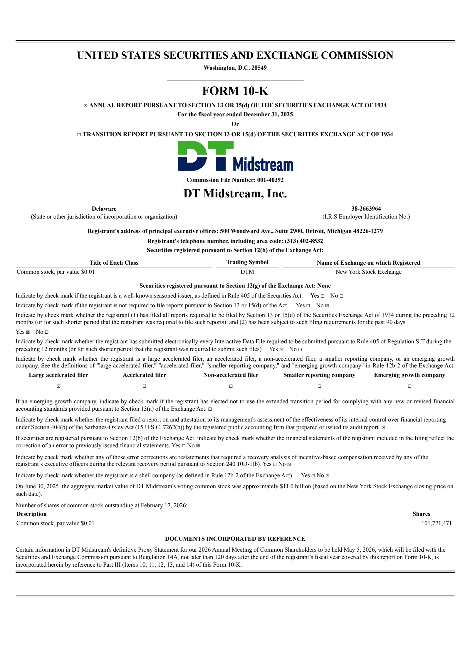 DT Midstream's Q4 2025 Annual report