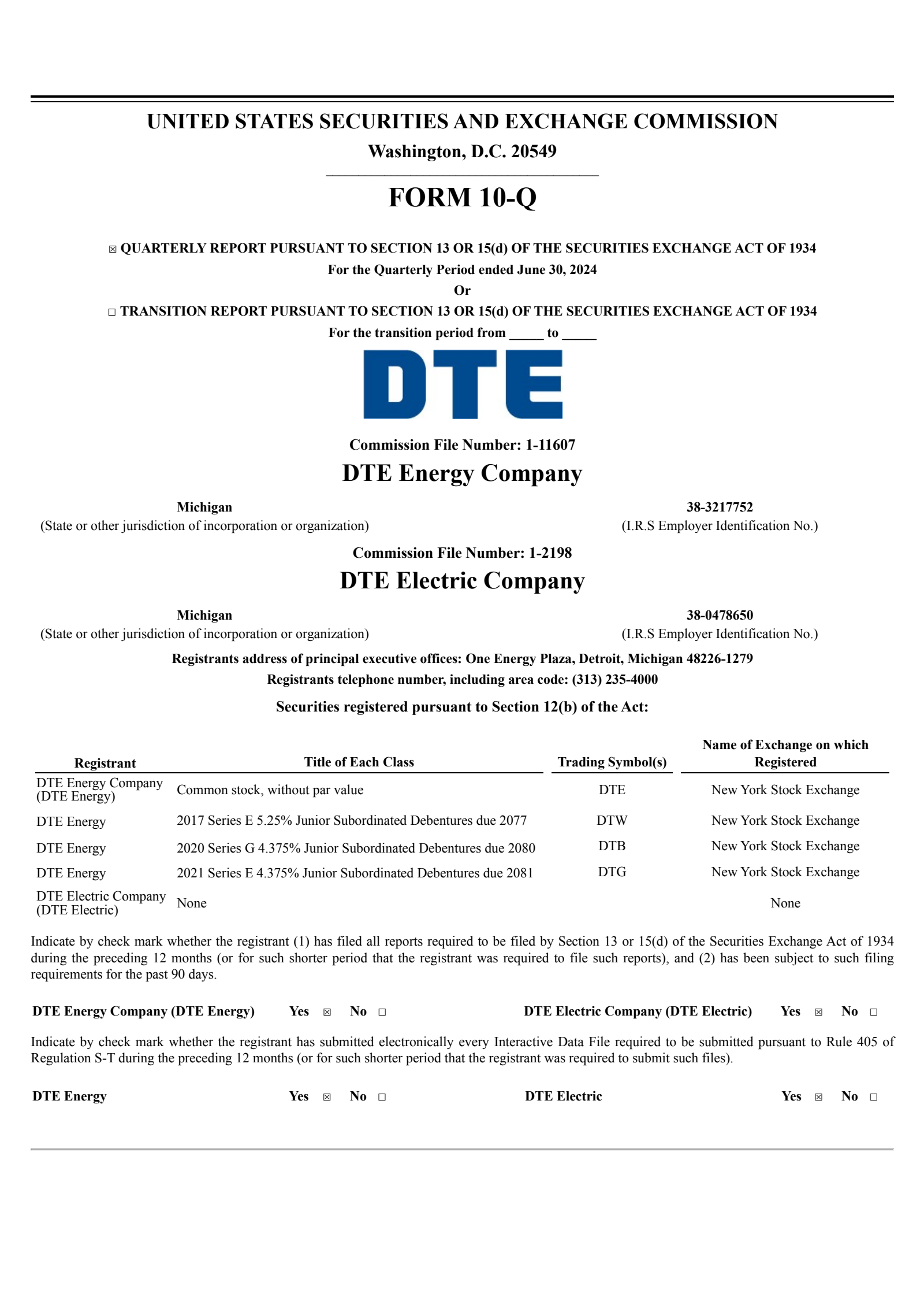 DTE Energy's Q2 2024 Quarterly report