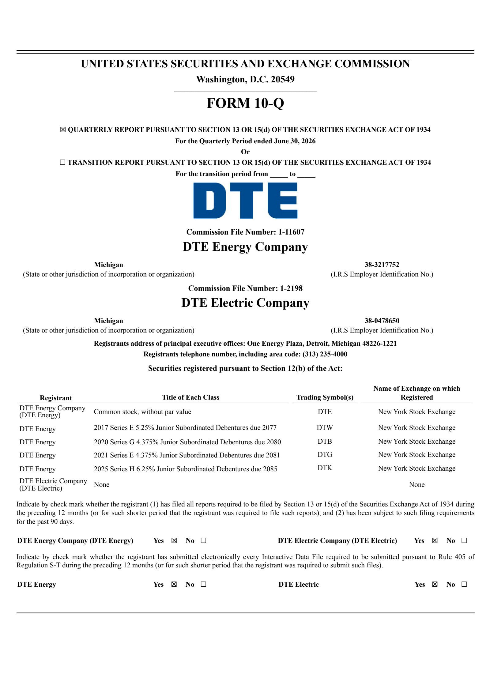 DTE Energy's Q2 2026 Quarterly report
