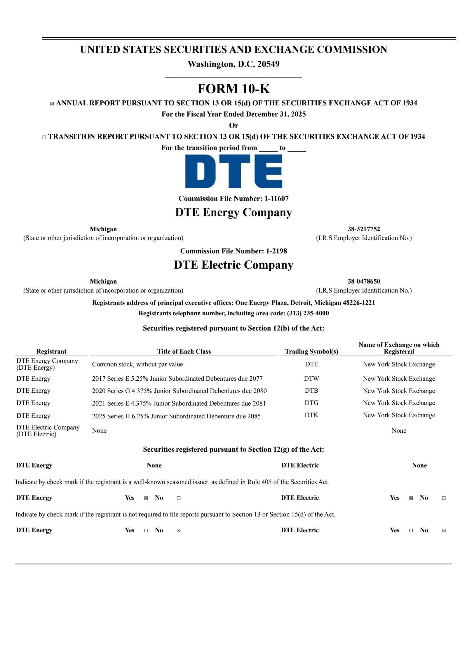 DTE Energy's Q4 2025 Annual report