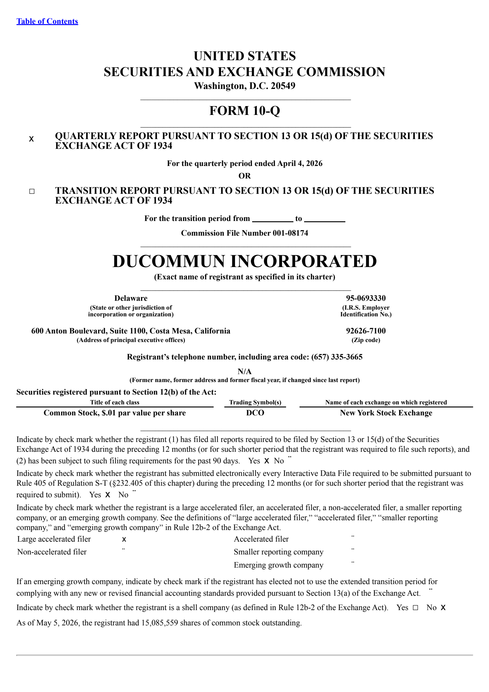 Ducommun's Q1 2026 Quarterly report