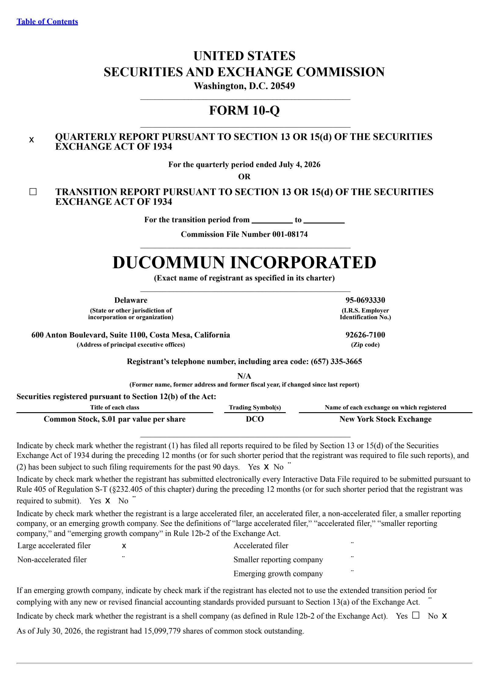 Ducommun's Q2 2026 Quarterly report