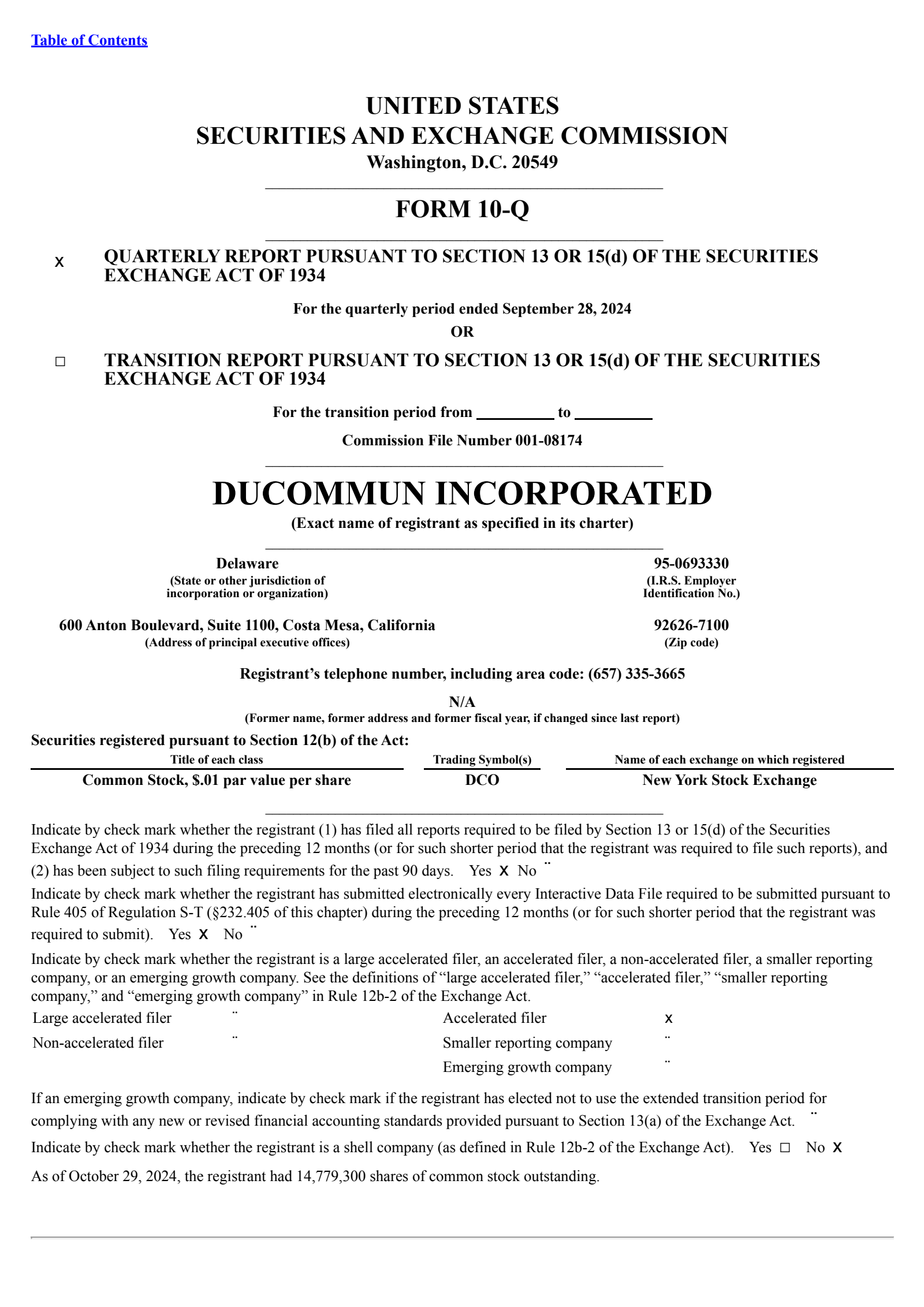 Ducommun's Q3 2024 Quarterly report