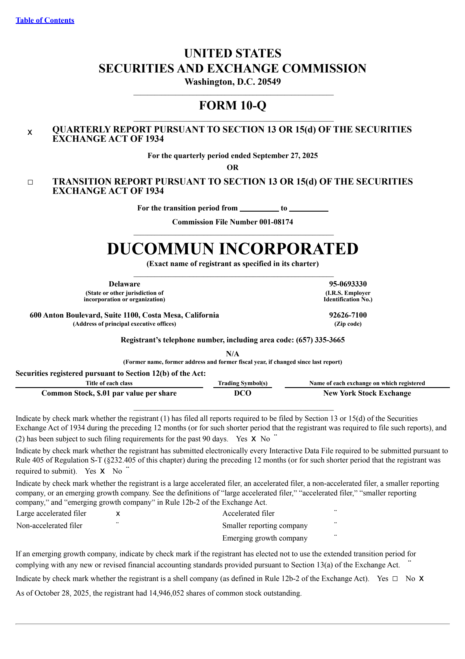 Ducommun's Q3 2025 Quarterly Report