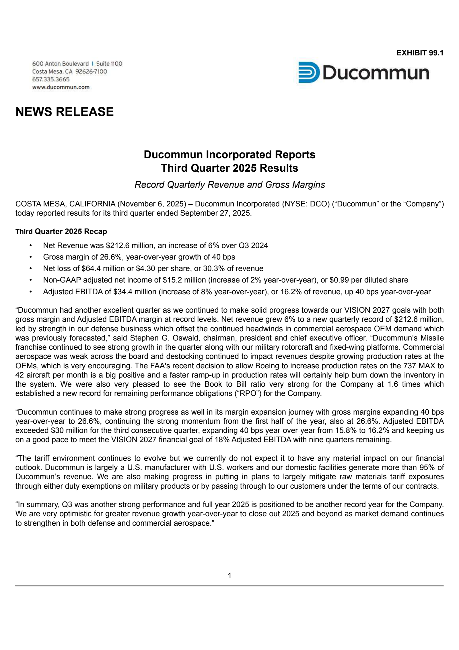 Ducommun's Q3 2025 Earnings Release