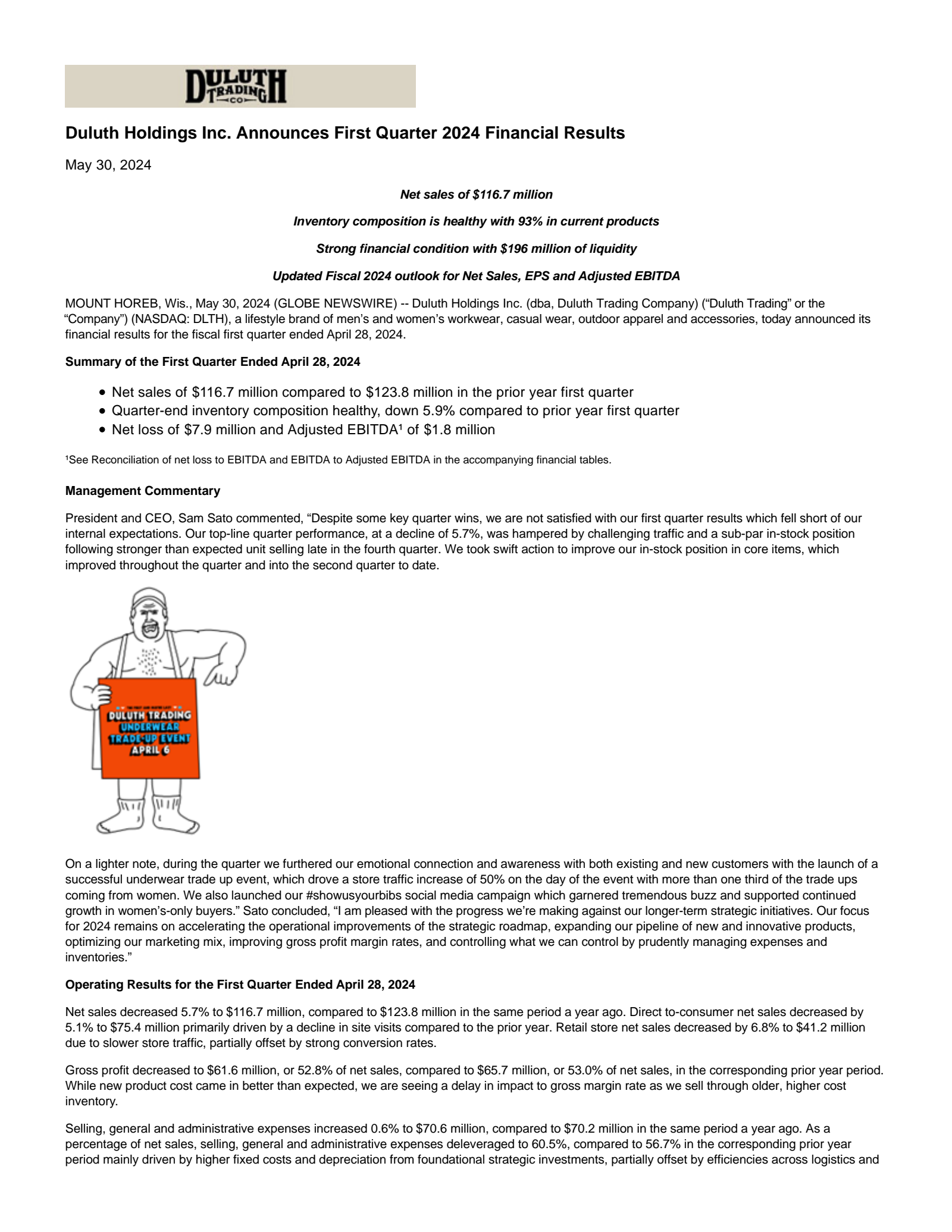 Duluth's Q1 2025 Press Release