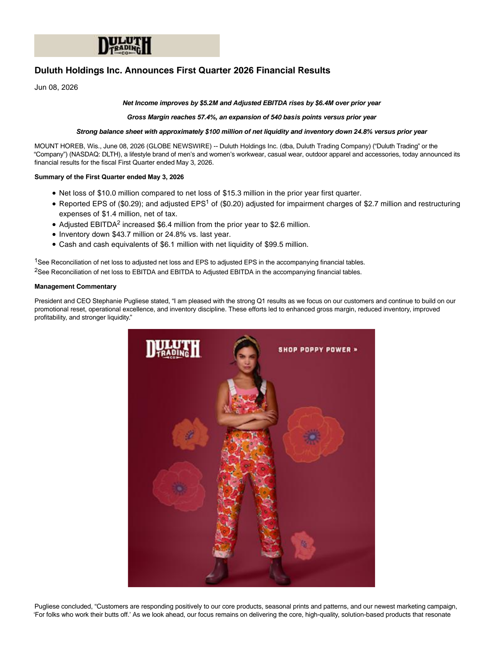 Duluth's Q1 2027 Press Release
