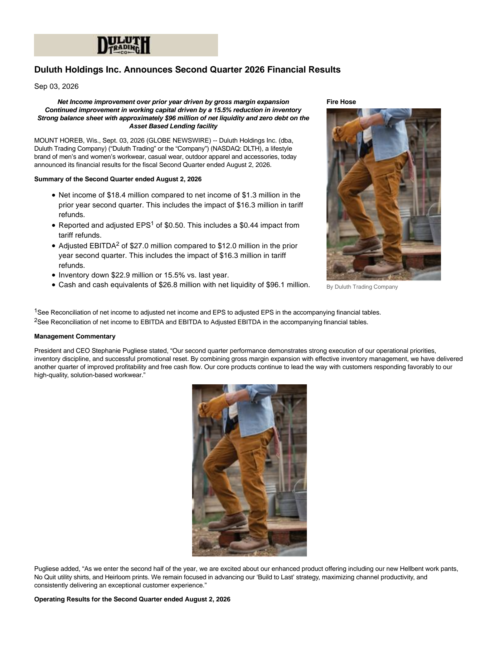 Duluth's Q2 2027 Press Release