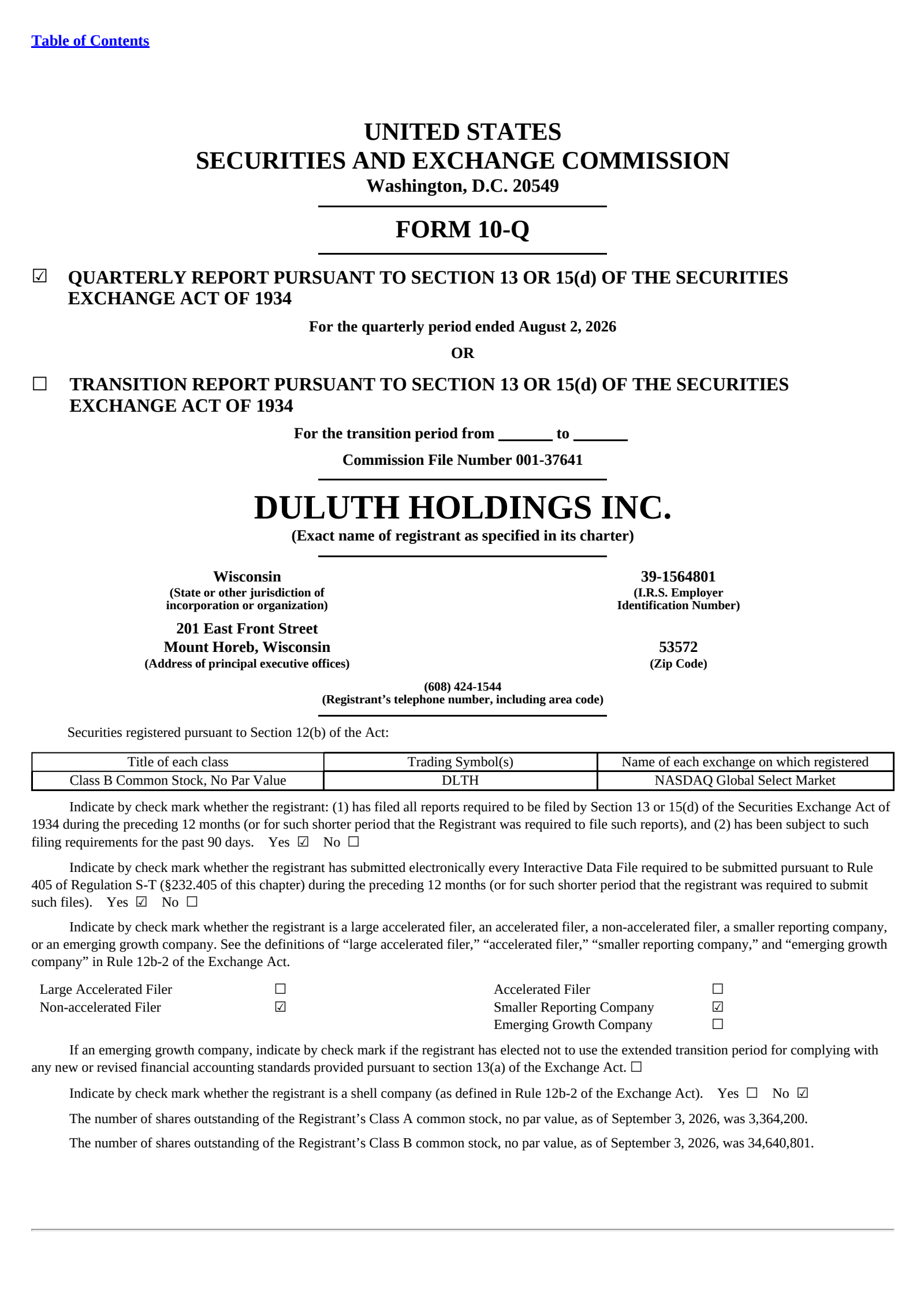 Duluth's Q2 2027 Quarterly report