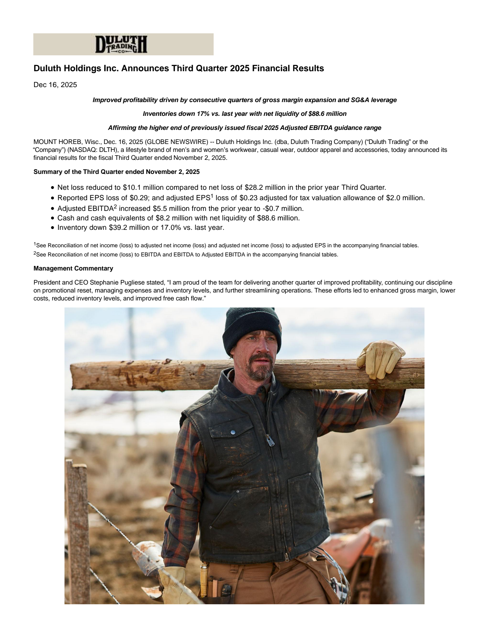 Duluth's Q3 2026 Earnings Release