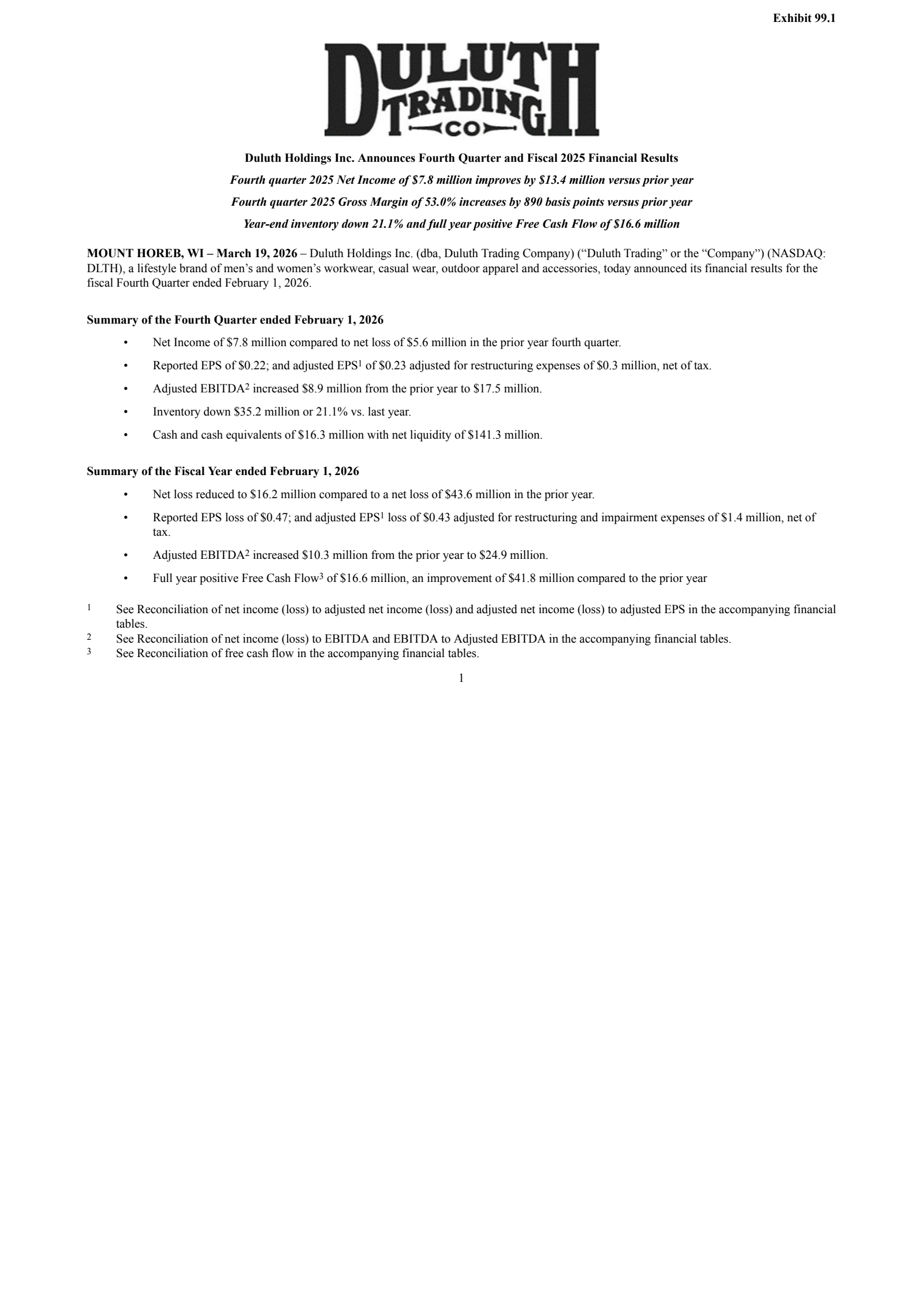 Duluth's Q4 2026 Press Release