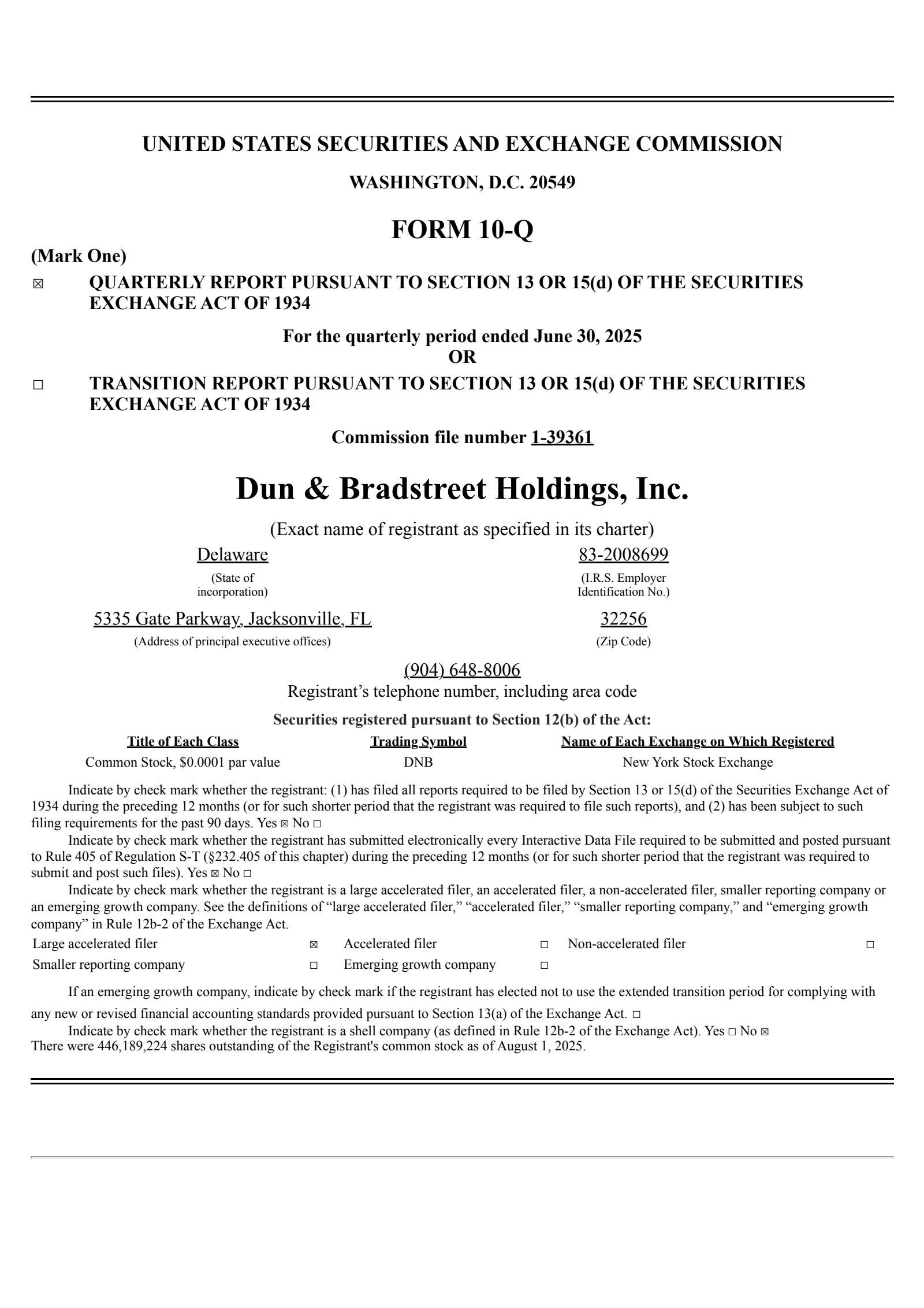 Dun & Bradstreet's Q2 2025 Quarterly report