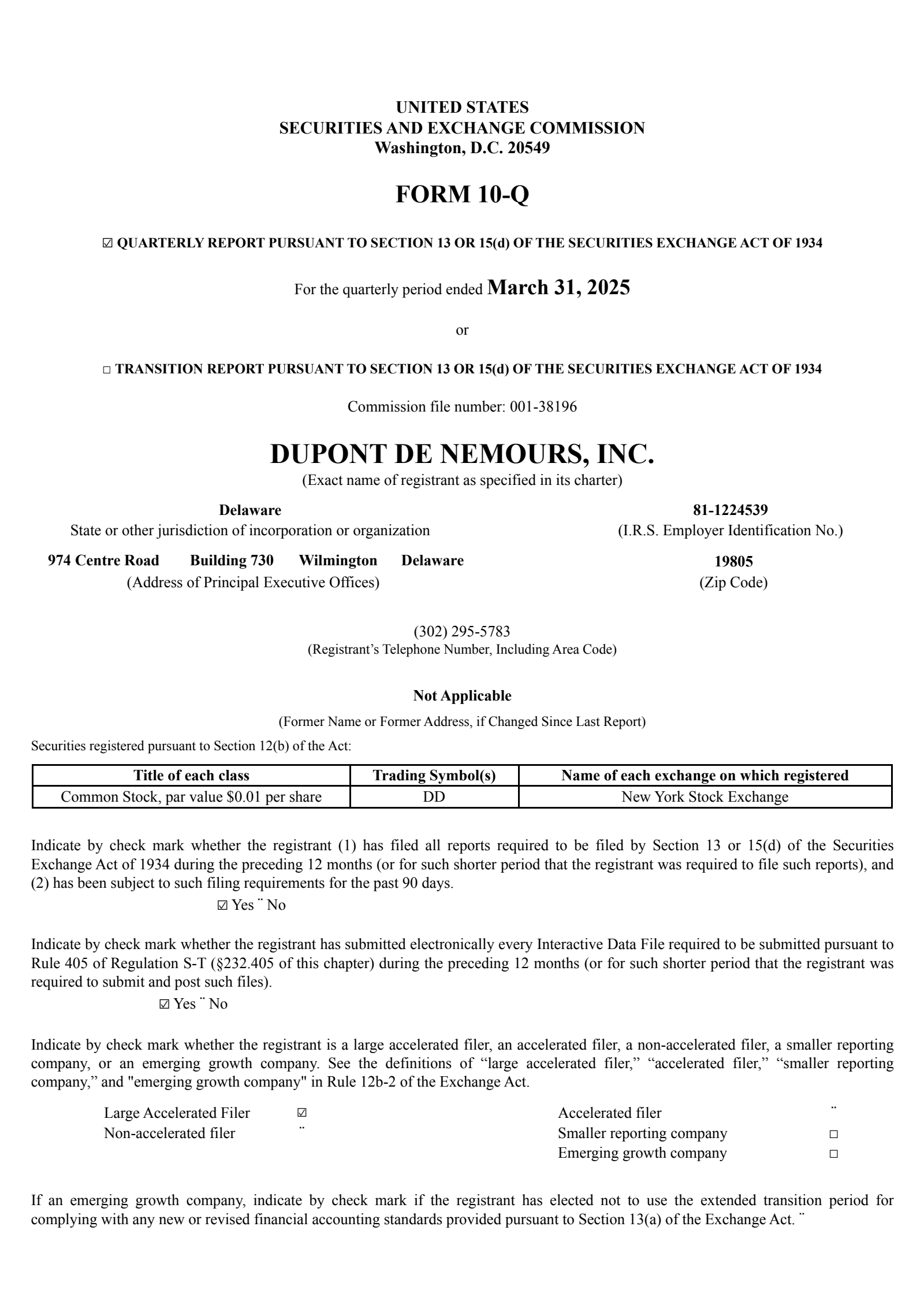 DuPont de Nemours' Q1 2025 Quarterly report