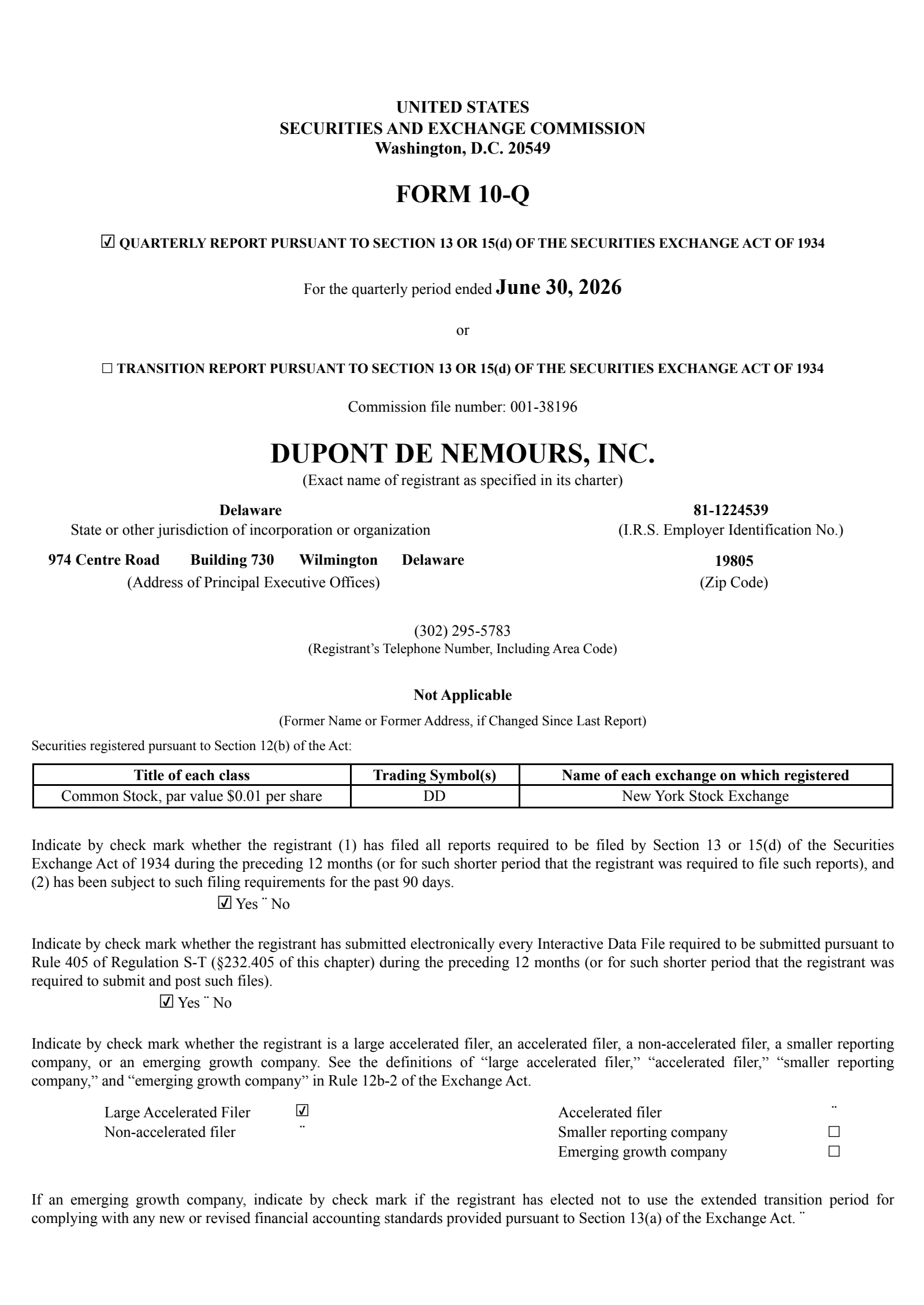 DuPont de Nemours' Q2 2026 Quarterly report