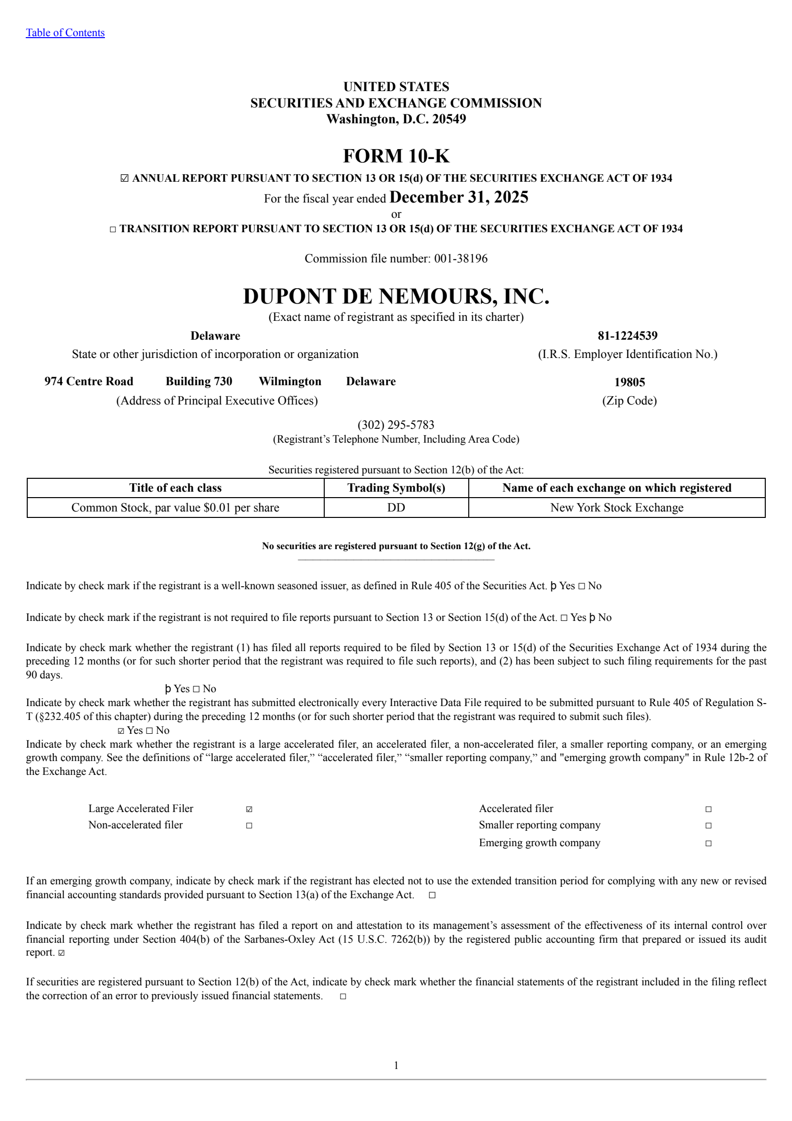 DuPont de Nemours' Q4 2025 Annual report
