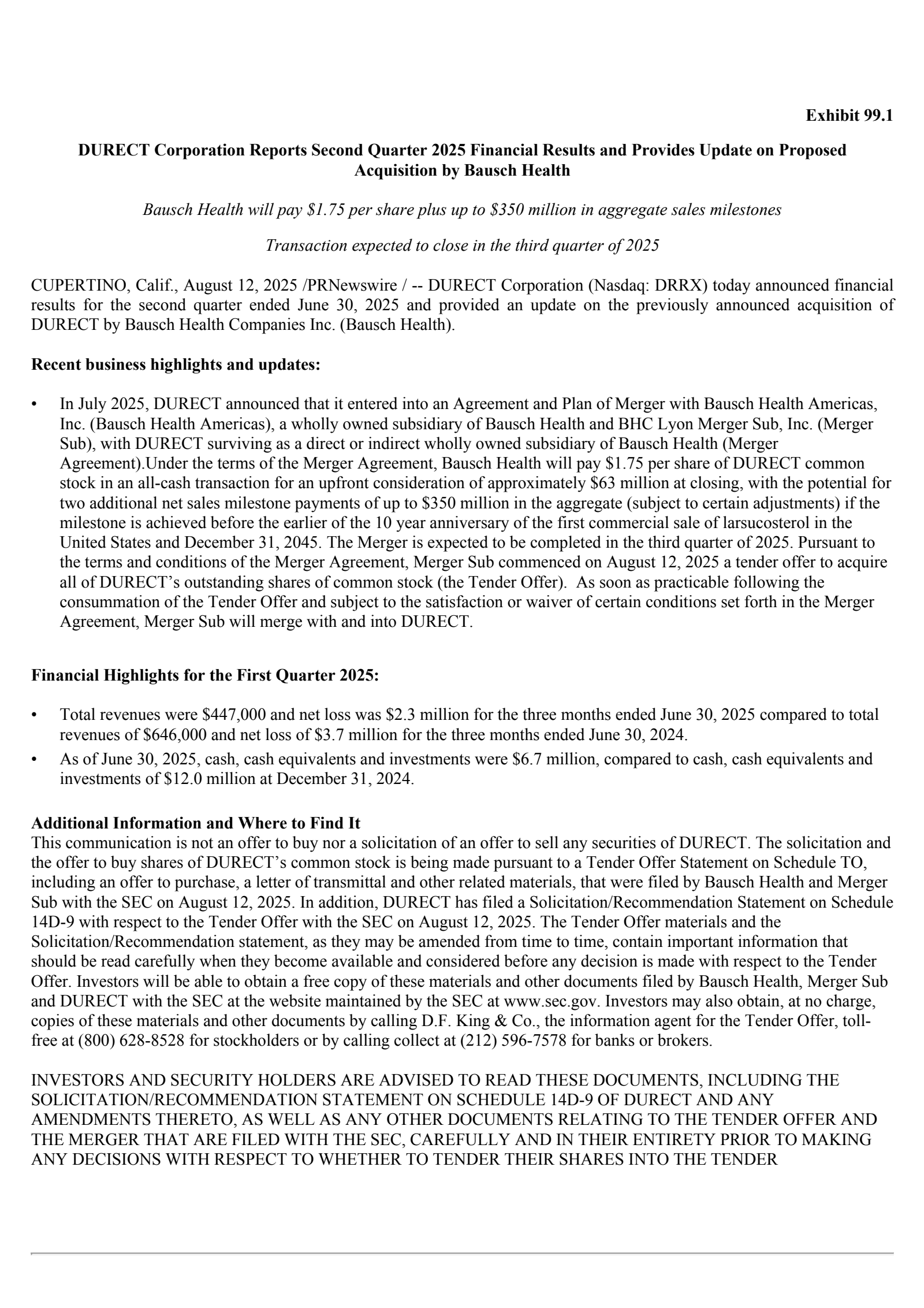 DURECT's Q2 2025 Press Release