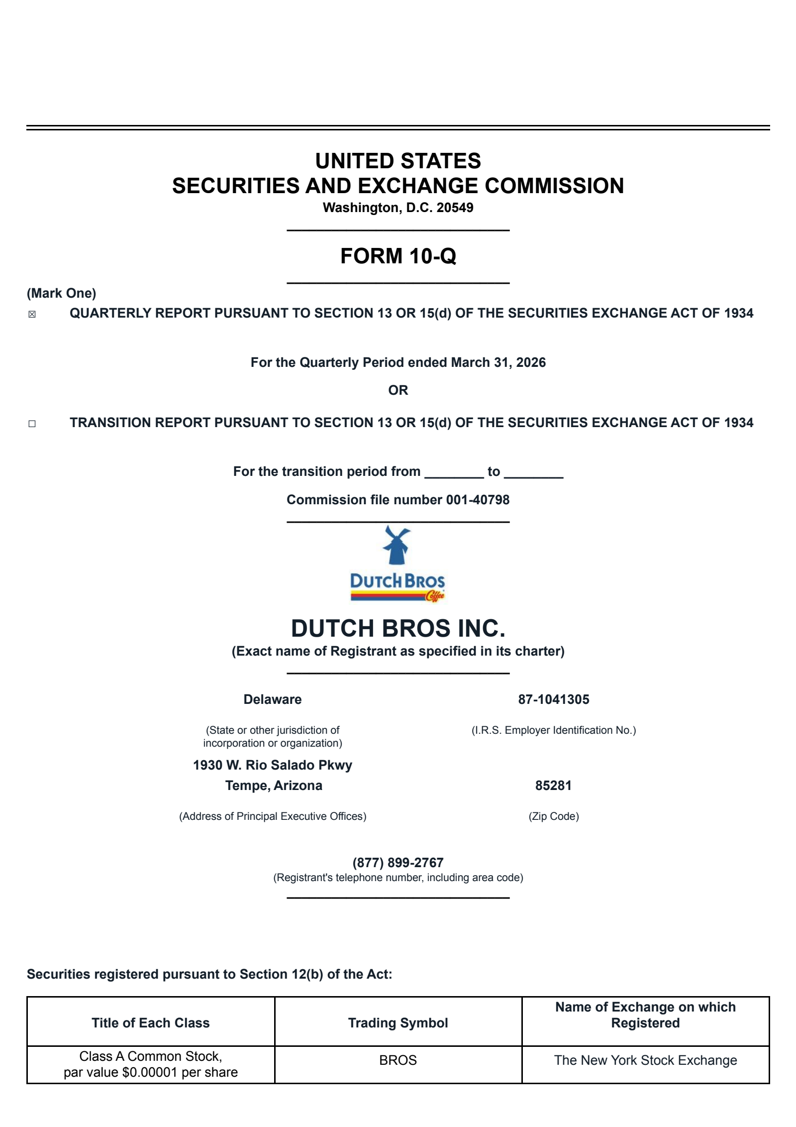 Dutch Bros' Q1 2026 Quarterly report