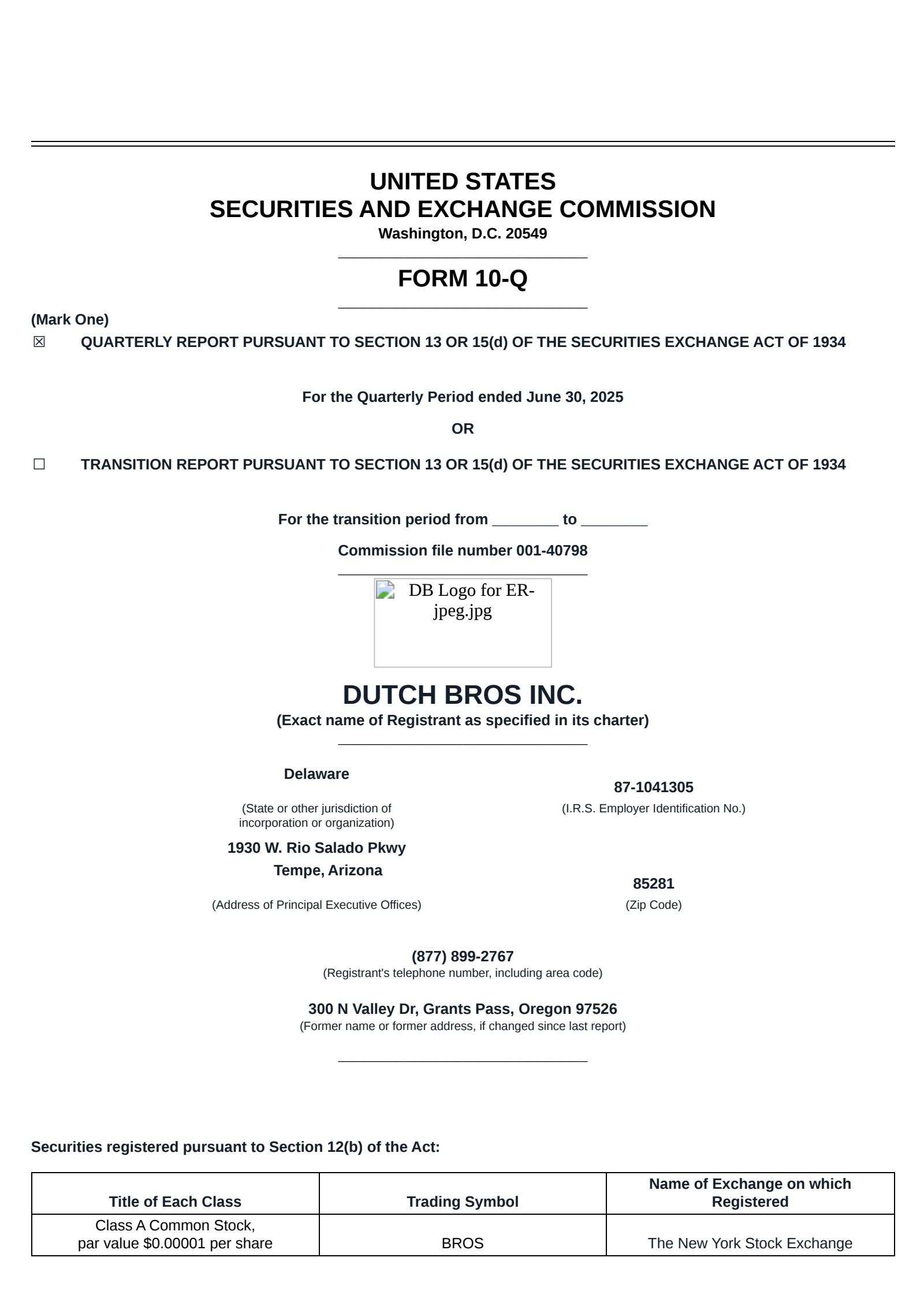 Dutch Bros' Q2 2025 Quarterly report