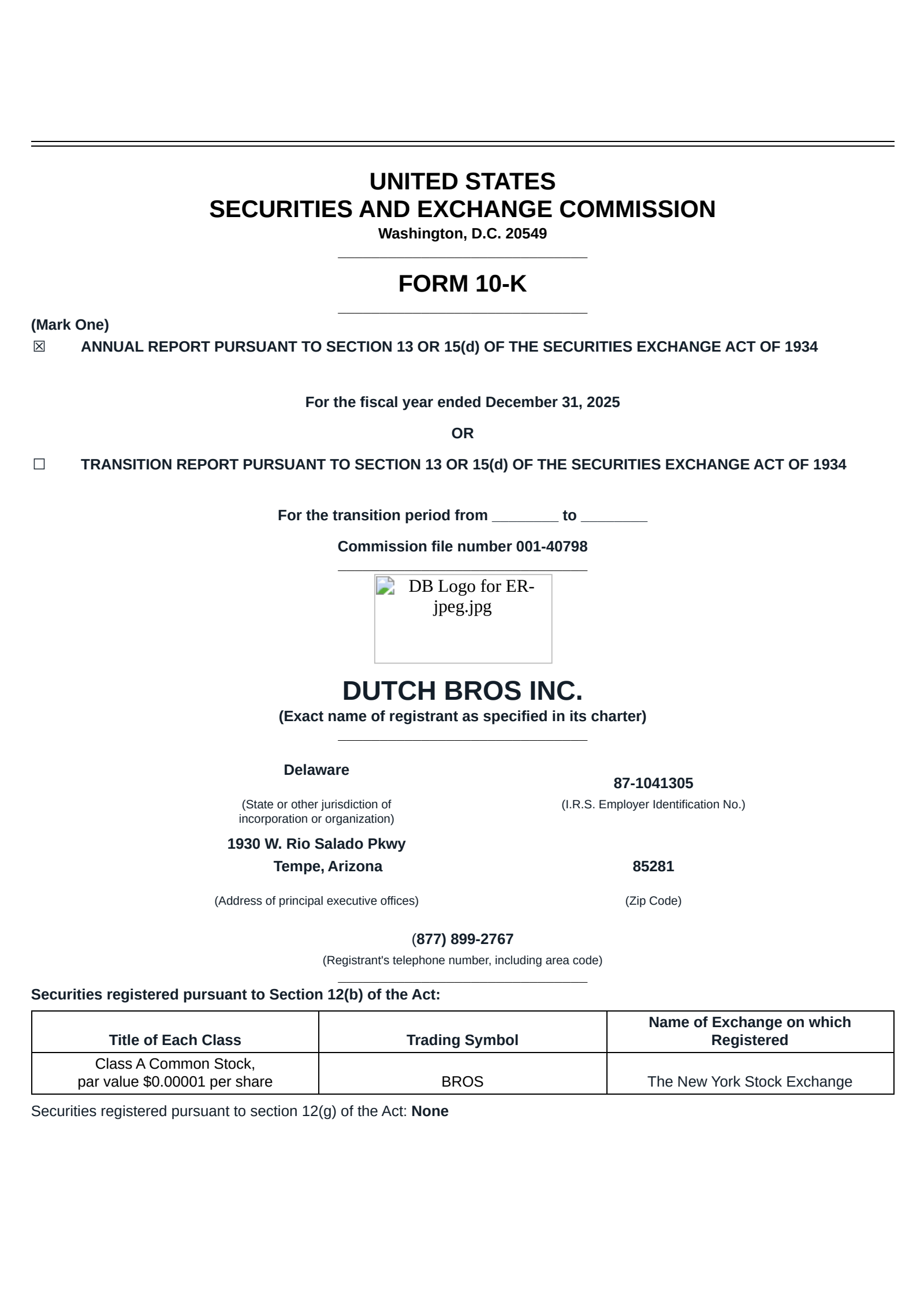 Dutch Bros' Q4 2025 Annual report