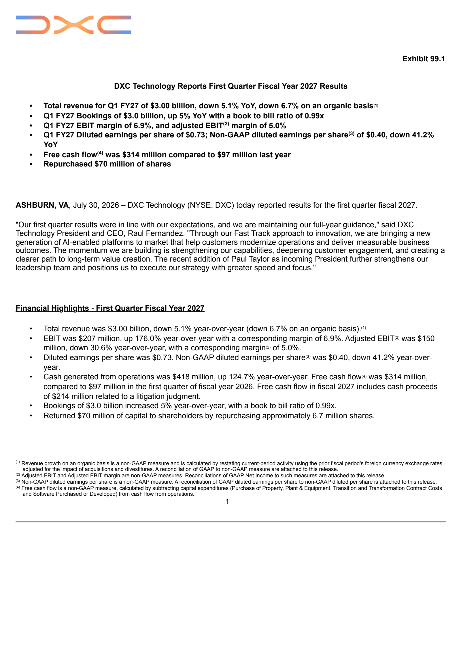 DXC Technology's Q1 2027 Press Release